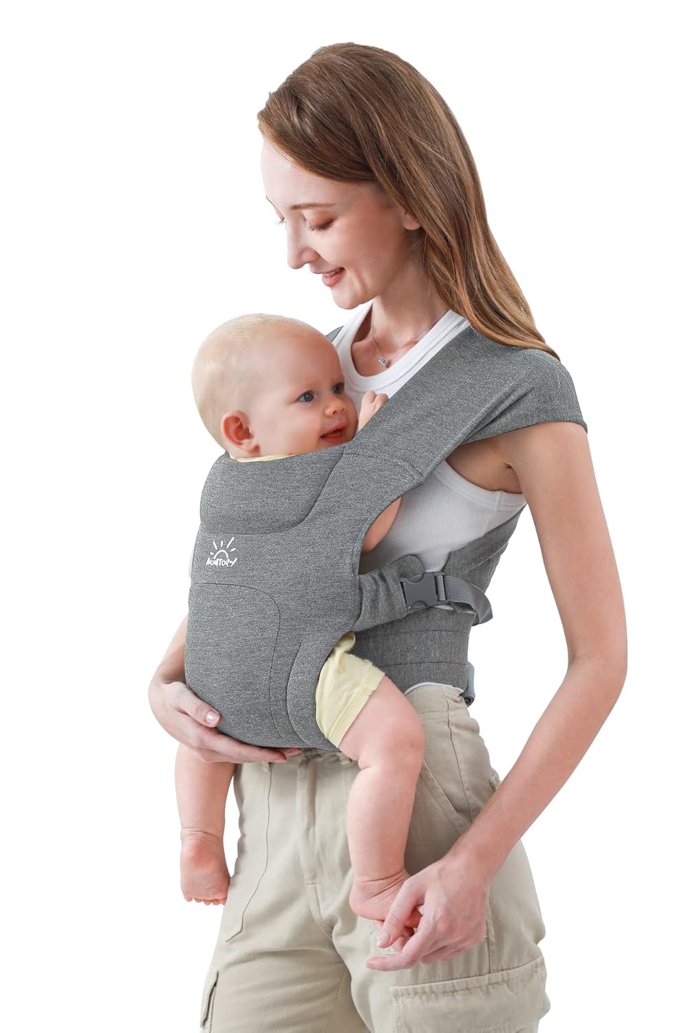 MOMTORY Portabebés mejorado para recién nacidos, acogedor portabebés (7-25 libras), con gancho y bucle para ajustarse fácilmente, tela suave, gris