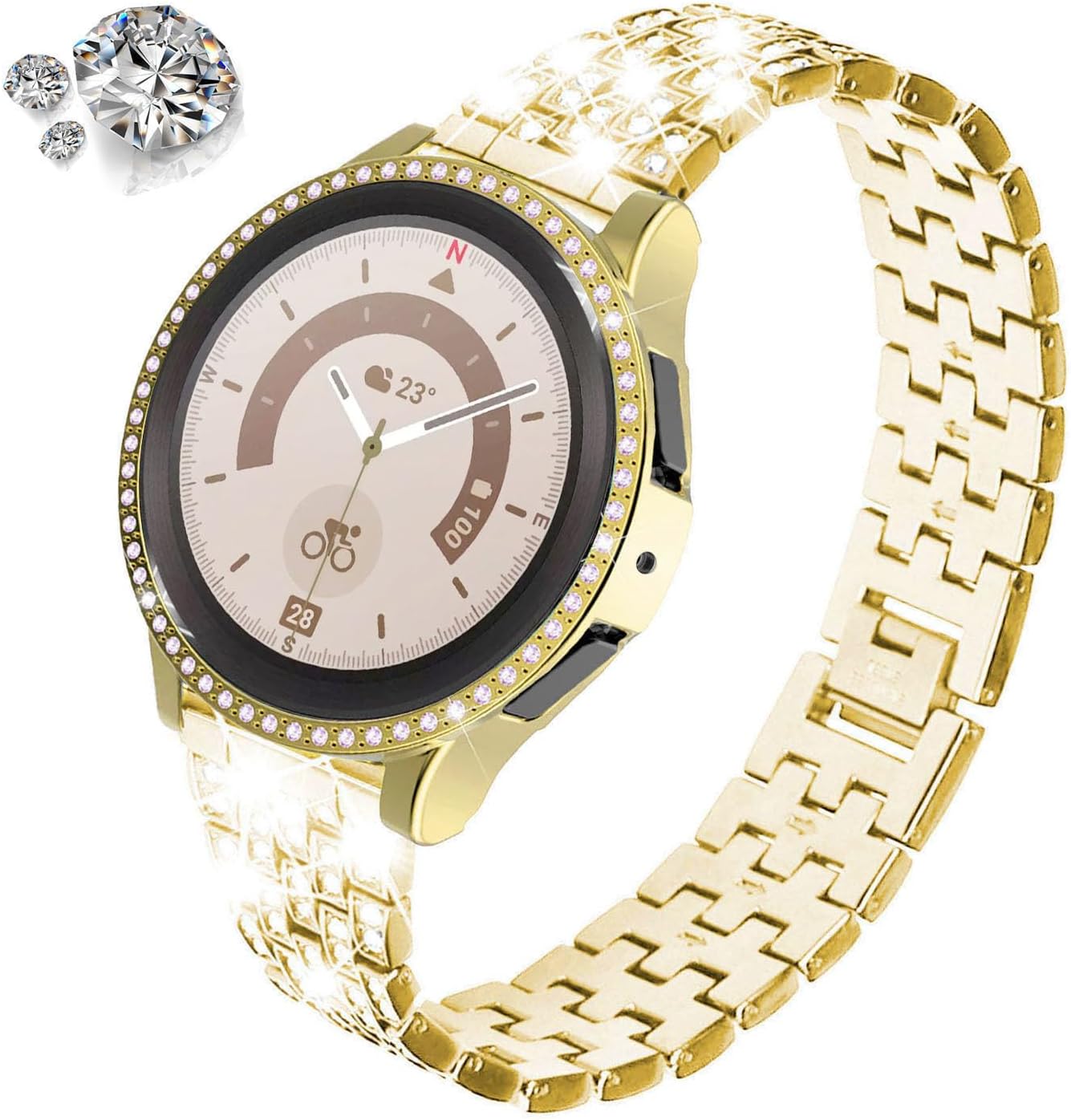 Correas compatibles con Samsung Galaxy Watch 455 Pro, correa de metal con diamantes de imitación de 0.787 pulgadas con funda protectora de repuesto