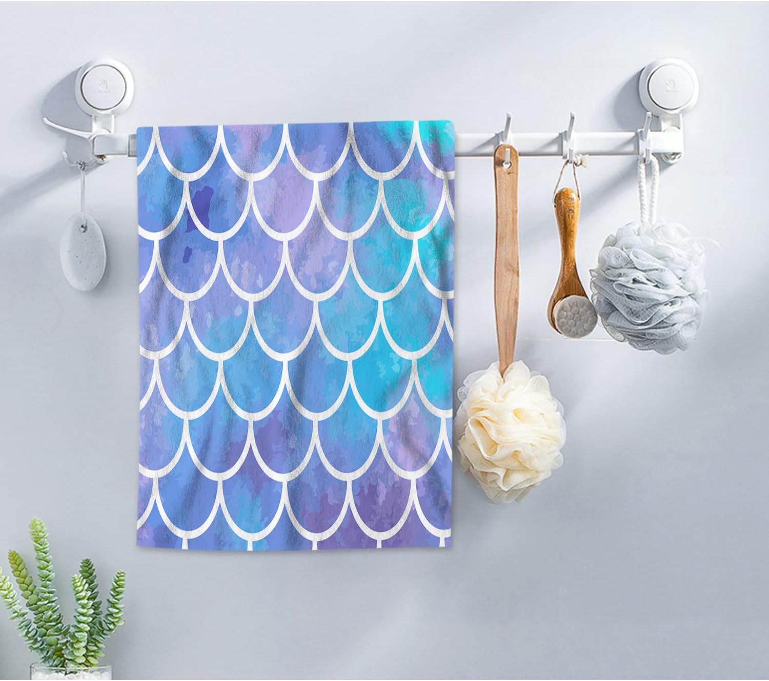 AOYEGO Toallas de baño de sirena azul aguamarina, estilo retro, con escamas de peces marinos, sirena, lentejuelas, toallas de mano para cocina,