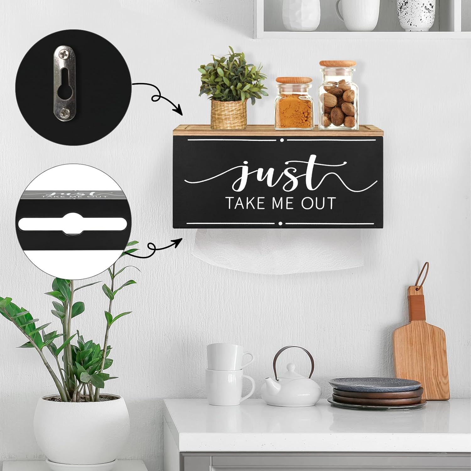 Dispensador de toallas de papel de madera para montaje en pared, soporte de toalla de papel para encimera con tapa para el hogar y comercial, granja