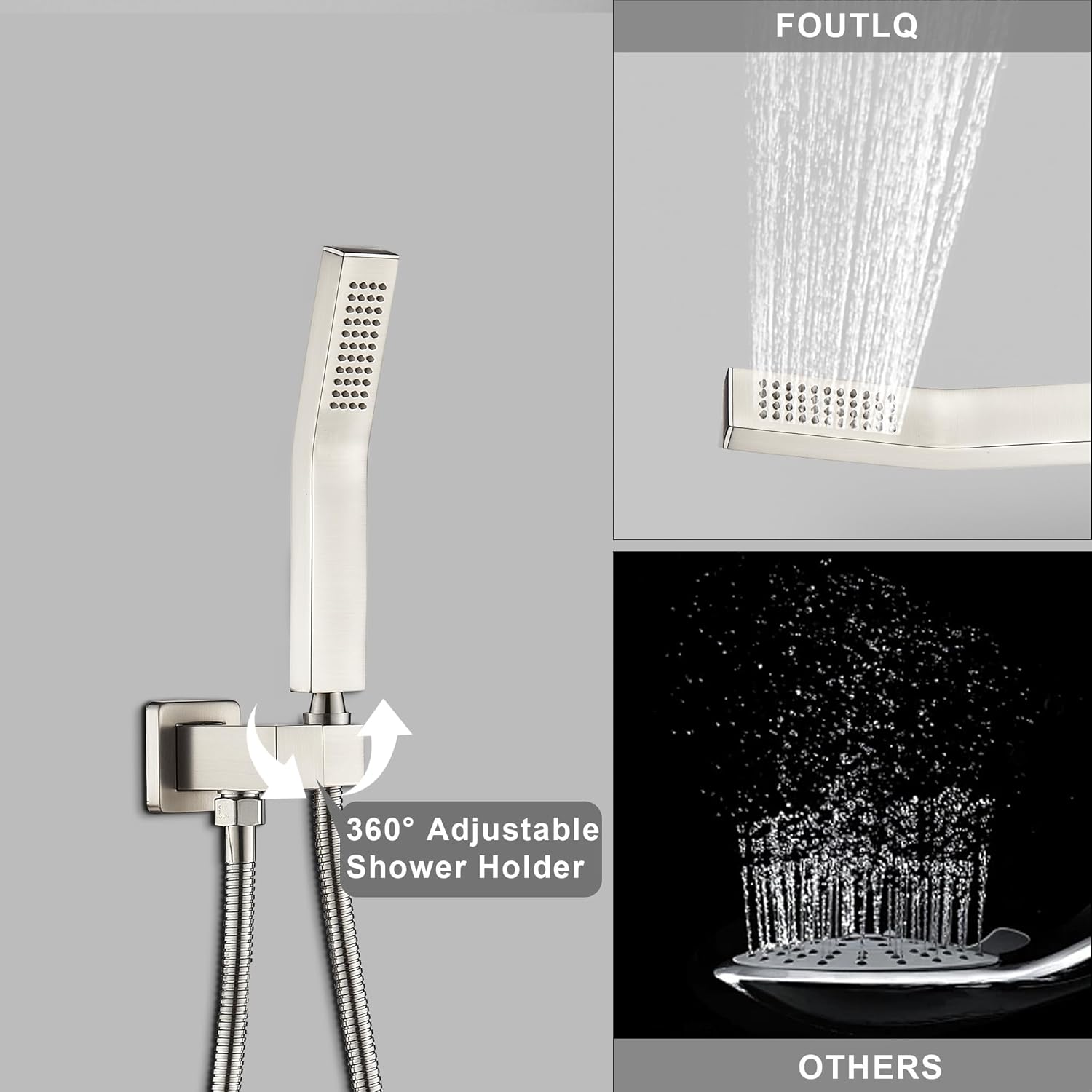 Sistema de ducha de níquel cepillado de 10 pulgadas, sistema de ducha con grifo de ducha de mano montado en la pared para baño de alta presión