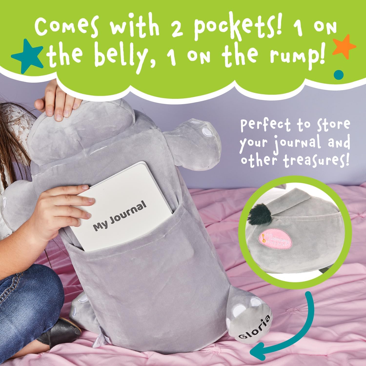 Gloria The Hippo – Almohada de felpa de espuma viscoelástica, 15 pulgadas
