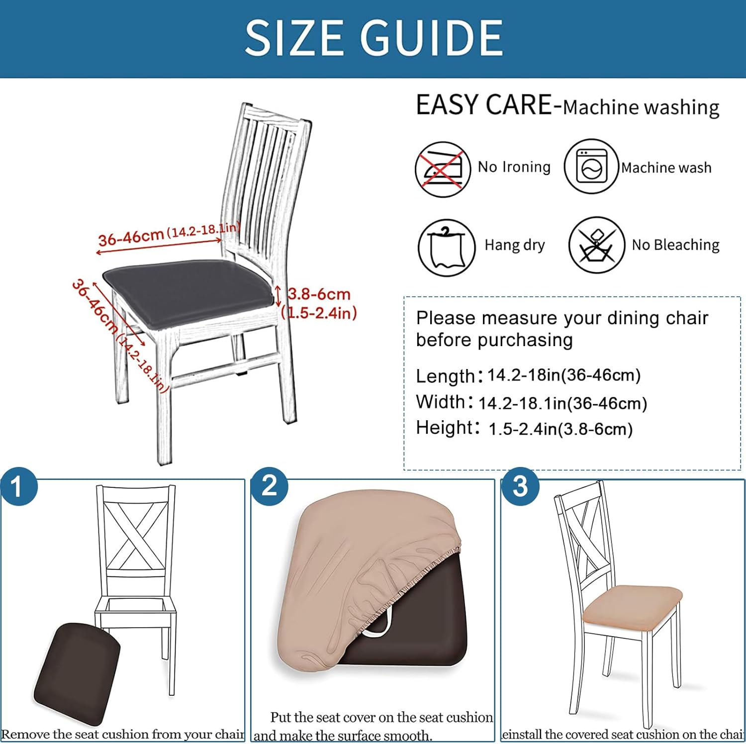 HAOYONG Funda de asiento impermeable para silla de comedor, fundas para sillas de cocina, TPU impermeable, protector de asiento de silla 6 piezas