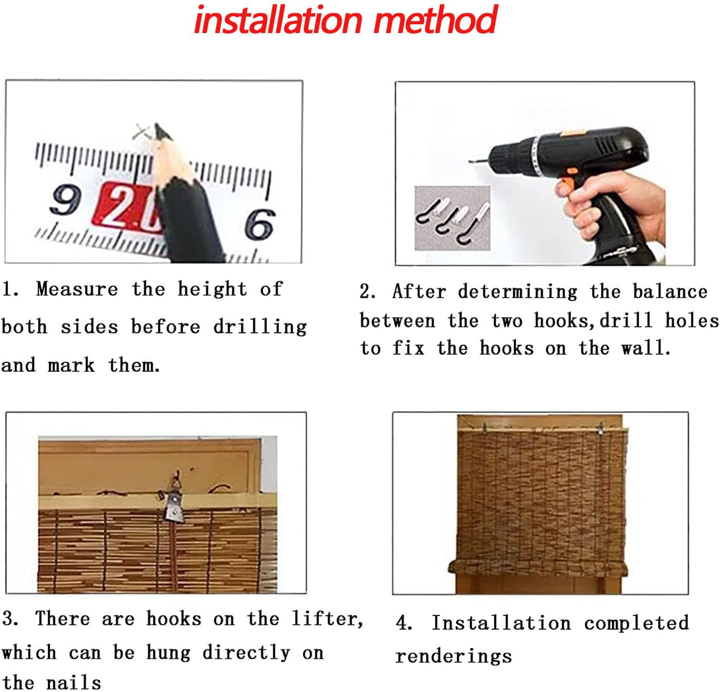 Persianas enrollables sin cordón retro para exteriores, de bambú, enrollables, romanas, para porche, persianas enrollables con junco, protección de