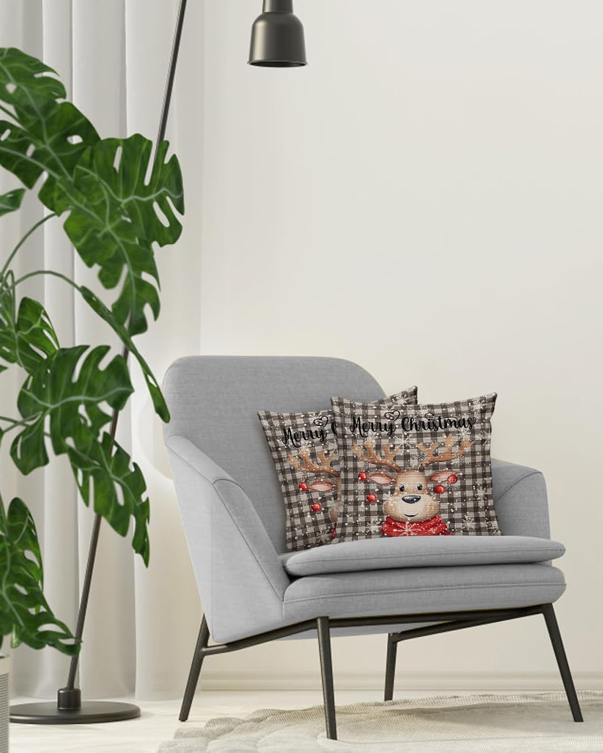 Juego de 2 fundas de almohada navideñas de 18 x 18 pulgadas, fundas de cojín decorativas de reno, fundas de almohada suaves, fundas de almohada