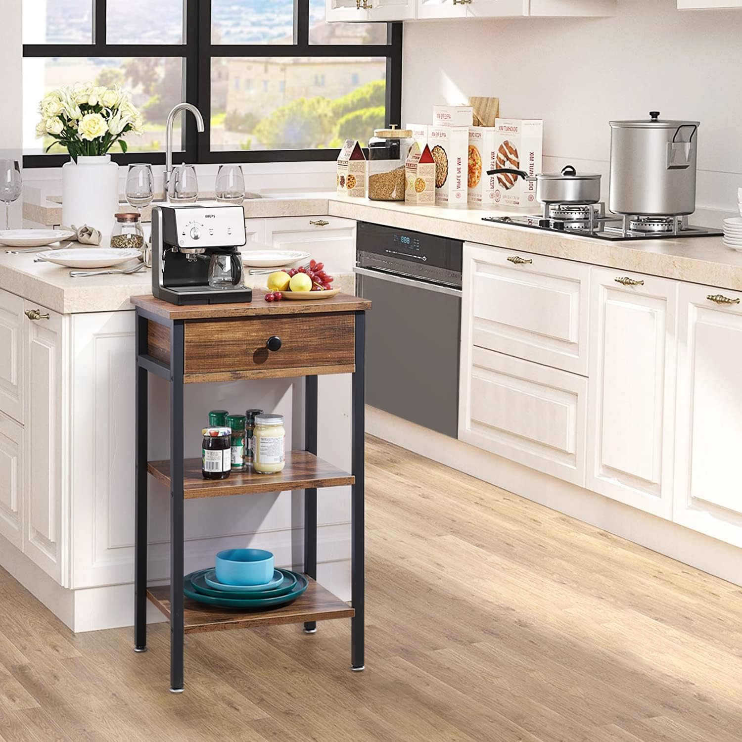 VECELO Mesita de noche, mesa auxiliar moderna con espacio de almacenamiento y cajón, mesitas de noche X-Design para sala de estar, dormitorio,