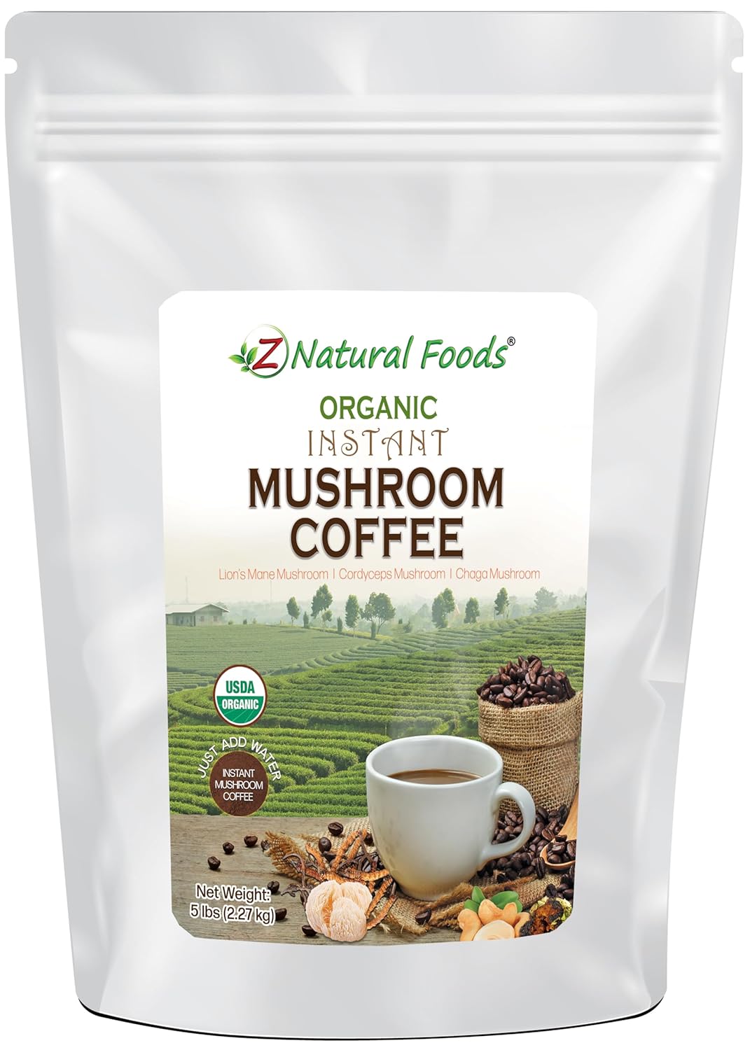 Café orgánico de hongos a granel de 5 libras  Mezcla instantánea de superalimento de melena de león + Cordyceps + Chaga + café  ligeramente