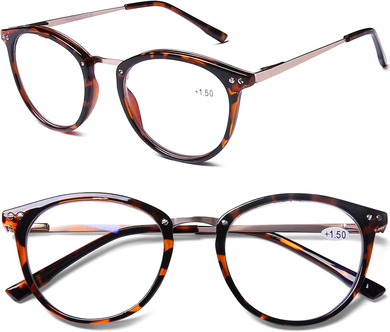 AQWANO Blue Light Blocking Reading Glasses Women Men, Fashion Round Computer Readers Anti EyestrainUVGlare