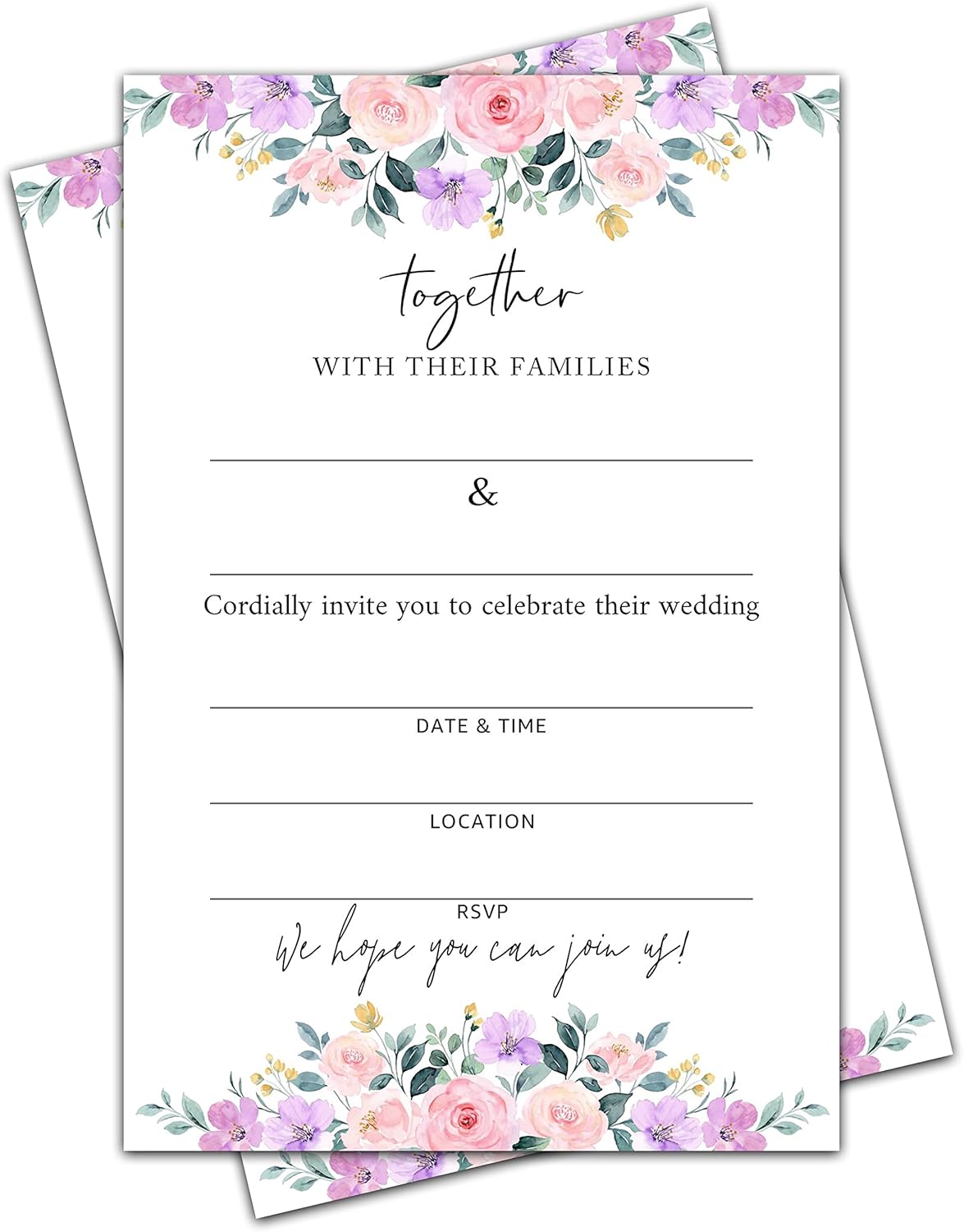 001TOGETHER – Tarjetas de invitación de boda con sobres, relleno floral rosa rubor en las tarjetas de invitación para despedida de soltera en