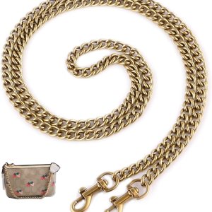 Correa de cadena plana de hierro de 24 pulgadas y 23.6 in para monedero, bolso de hombro, accesorios de correas (cobre dorado + perla-24 pulgadas), Correa de cadena plana de hierro de 24 pulgadas y 23.6 in para monedero, bolso de hombro, accesorios de correas (cobre dorado + perla-24 pulgadas),