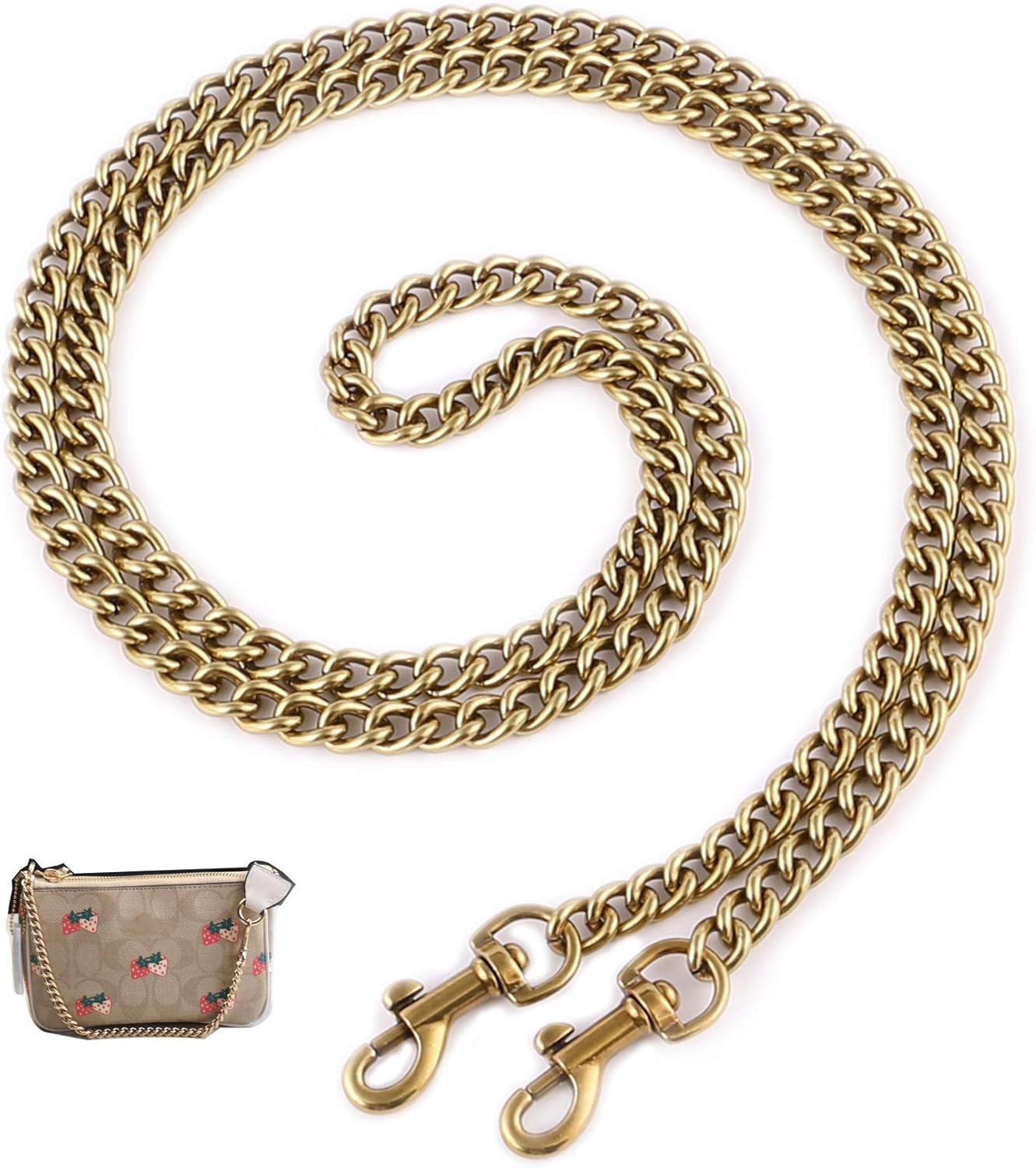 Correa de cadena plana de hierro de 24 pulgadas y 23.6 in para monedero, bolso de hombro, accesorios de correas (cobre dorado + perla-24 pulgadas),