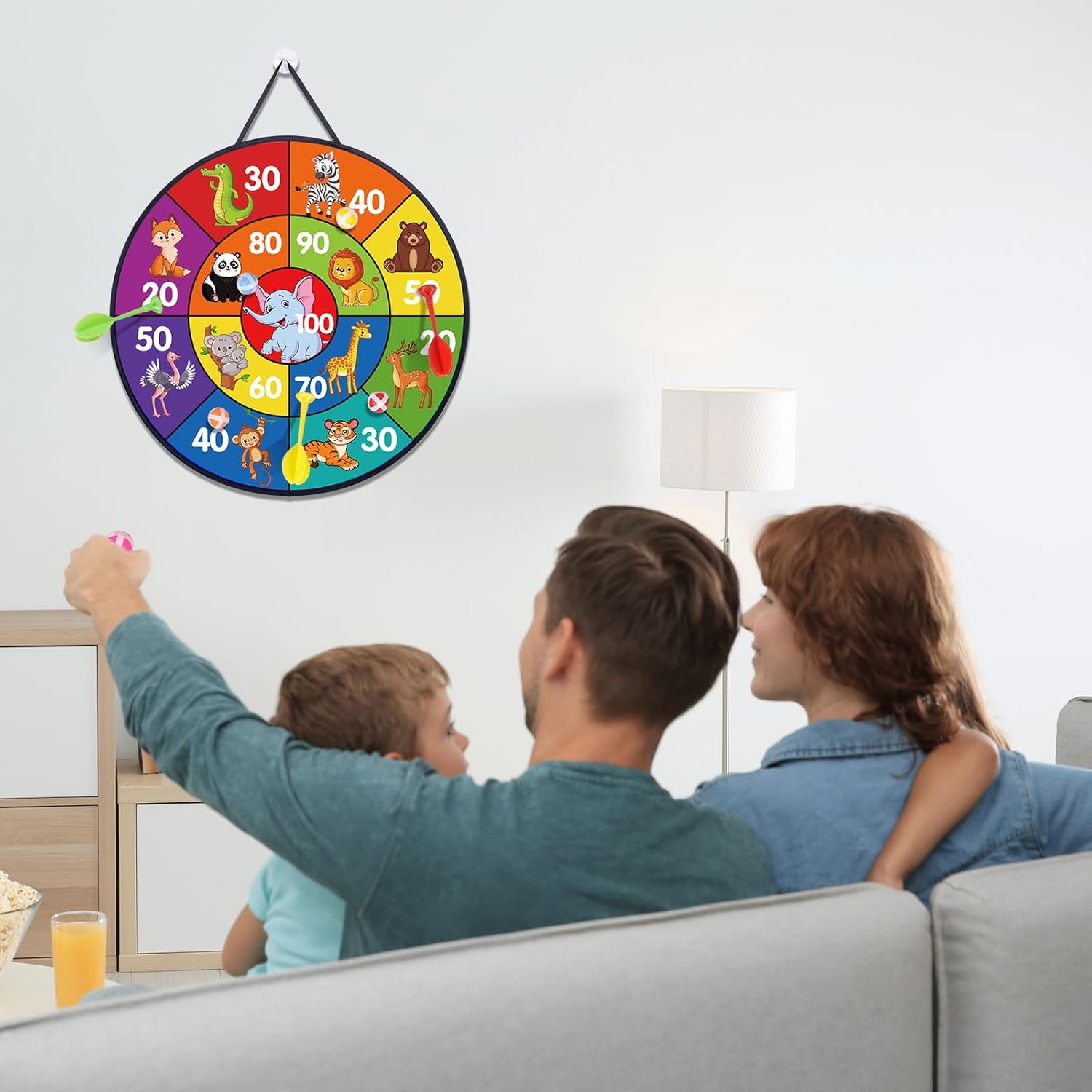 HAKOTOM Tablero de dardos para niños, con temática de animales, tablero de dardos de doble cara para niñas y niños, juguetes deportivos,