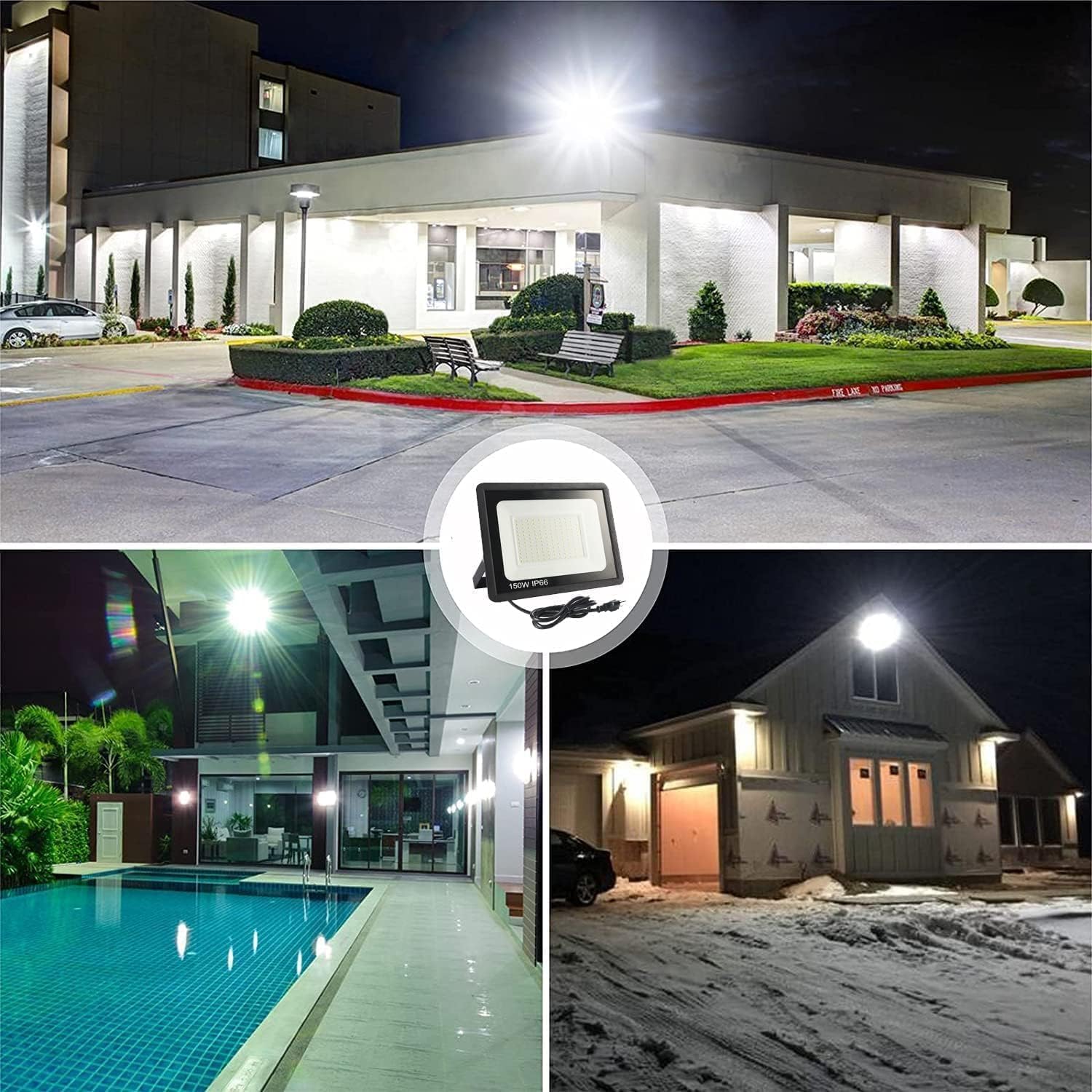 Paquete de 2 luces LED de inundación para exteriores, luz de trabajo LED de 50 W, 5500 lm con enchufe de 6 pies, luces de seguridad exteriores