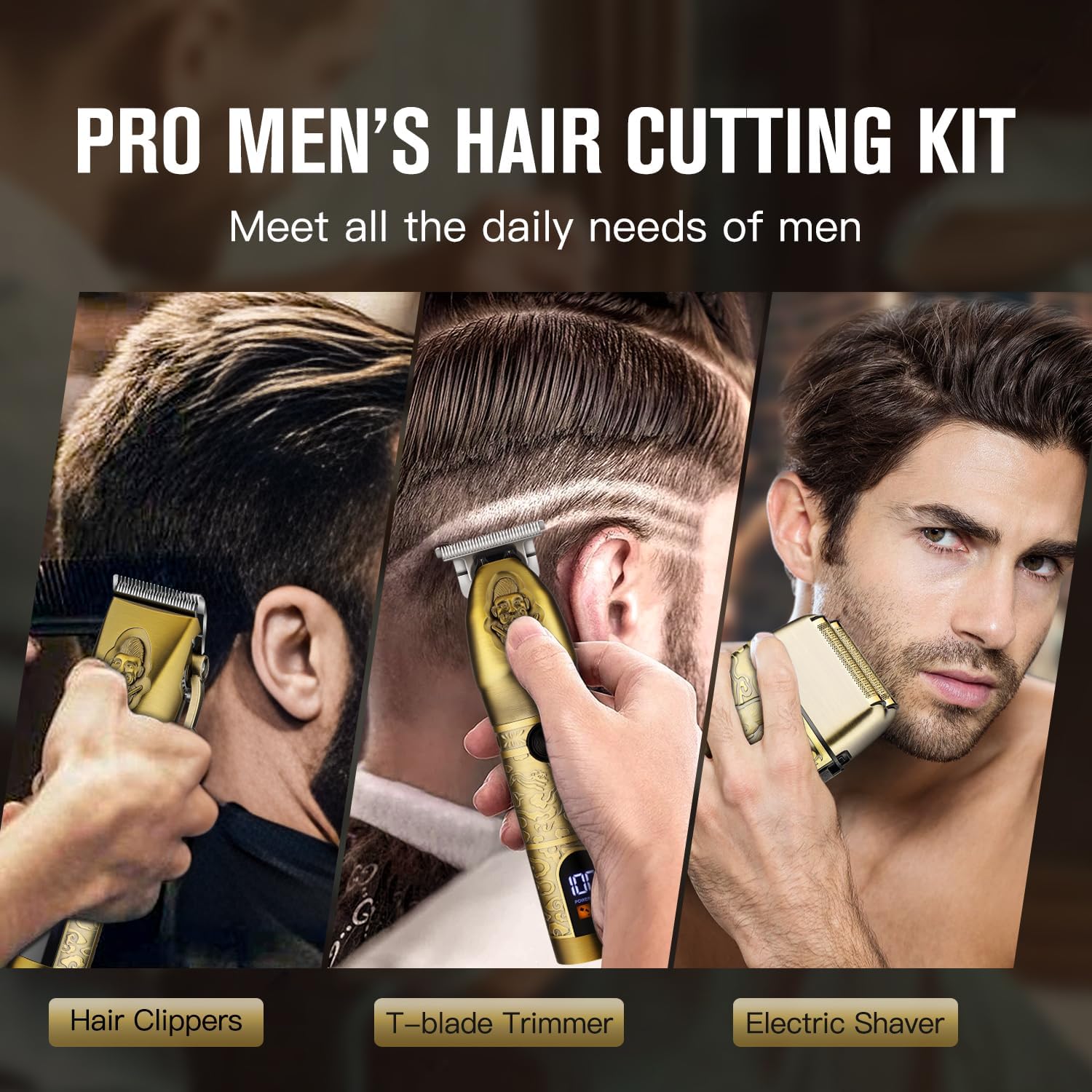Suttik Cortapelos profesionales para hombres, cortadoras de pelo inalámbricas, cortadoras de pelo y afeitadoras eléctricas para hombres, 3 en 1 para