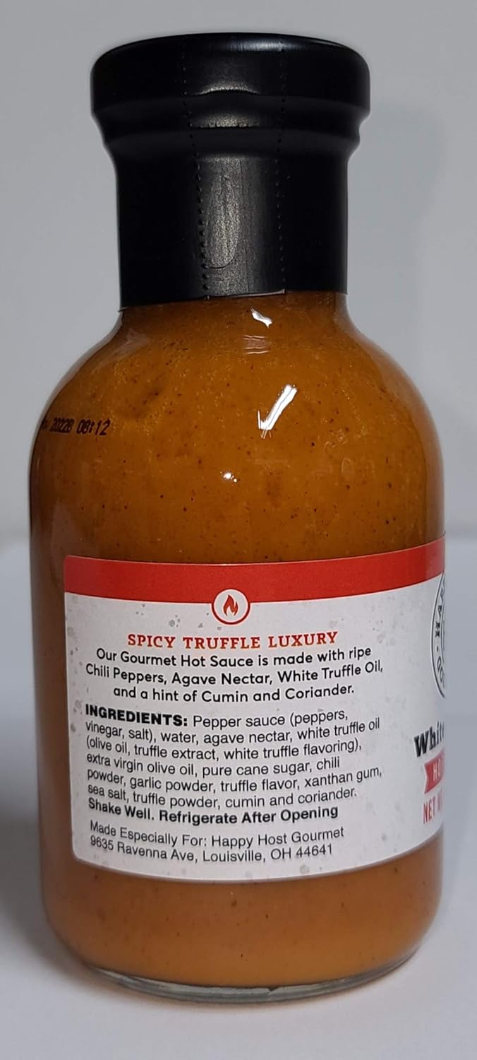 Happy Host Gourmet – Salsa picante de trufa blanca, deliciosa salsa picante hecha con chiles maduros, néctar de agave, aceite de trufa blanca,