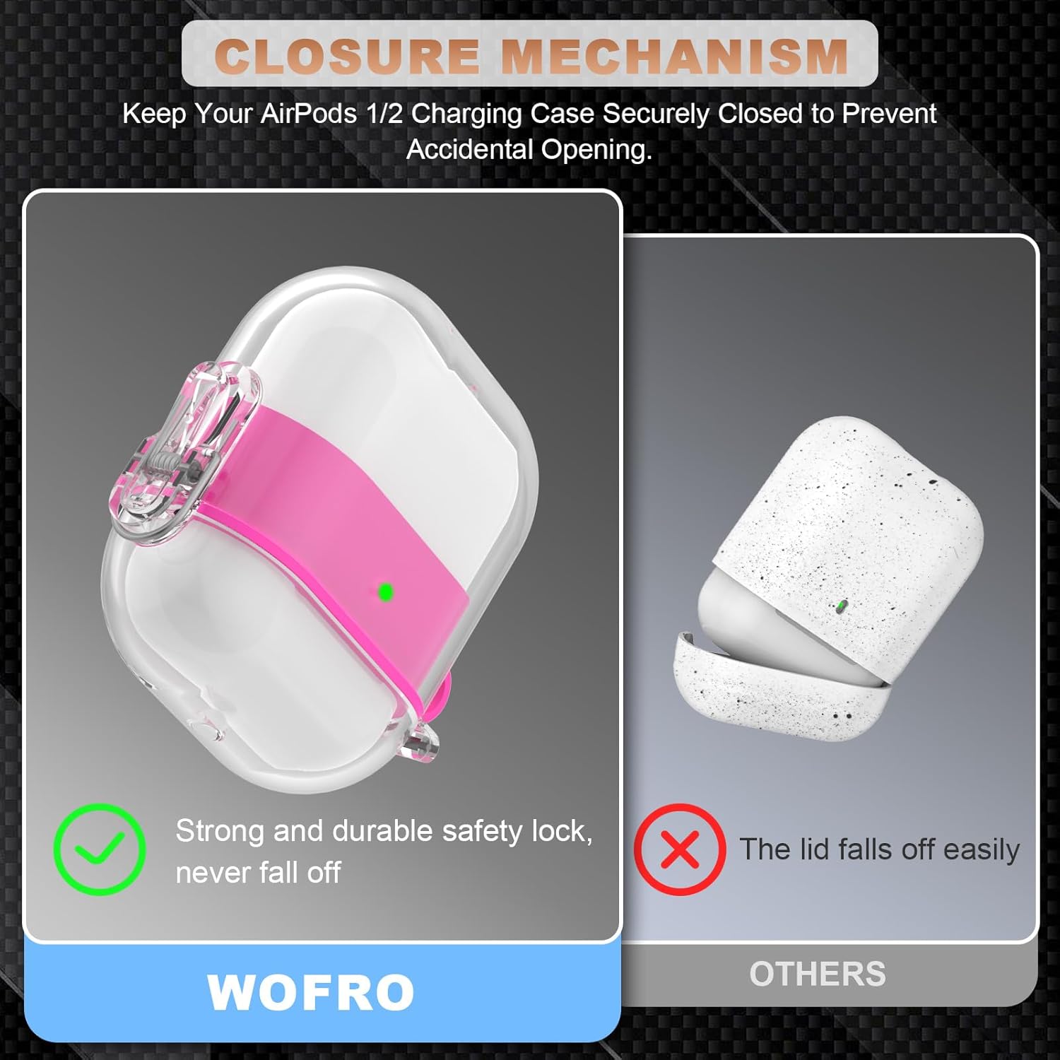 WOFRO Funda para AirPods de 21 generación con bloqueo, para Airpods de 1 y 2 generación, a prueba de golpes, con kit de limpieza, cordón y llavero