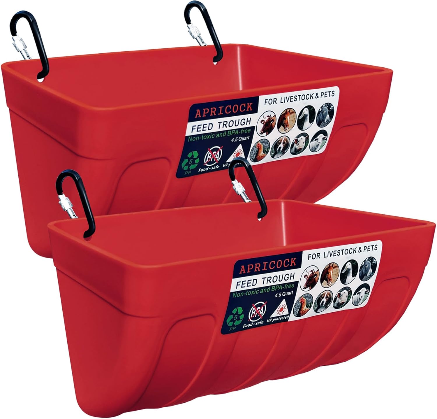 Paquete de 2 canales de alimentación y cubo de agua con clips, para cabras, pollos, patos, ovejas, lechones, ciervos, gansos, pavos, suministros de
