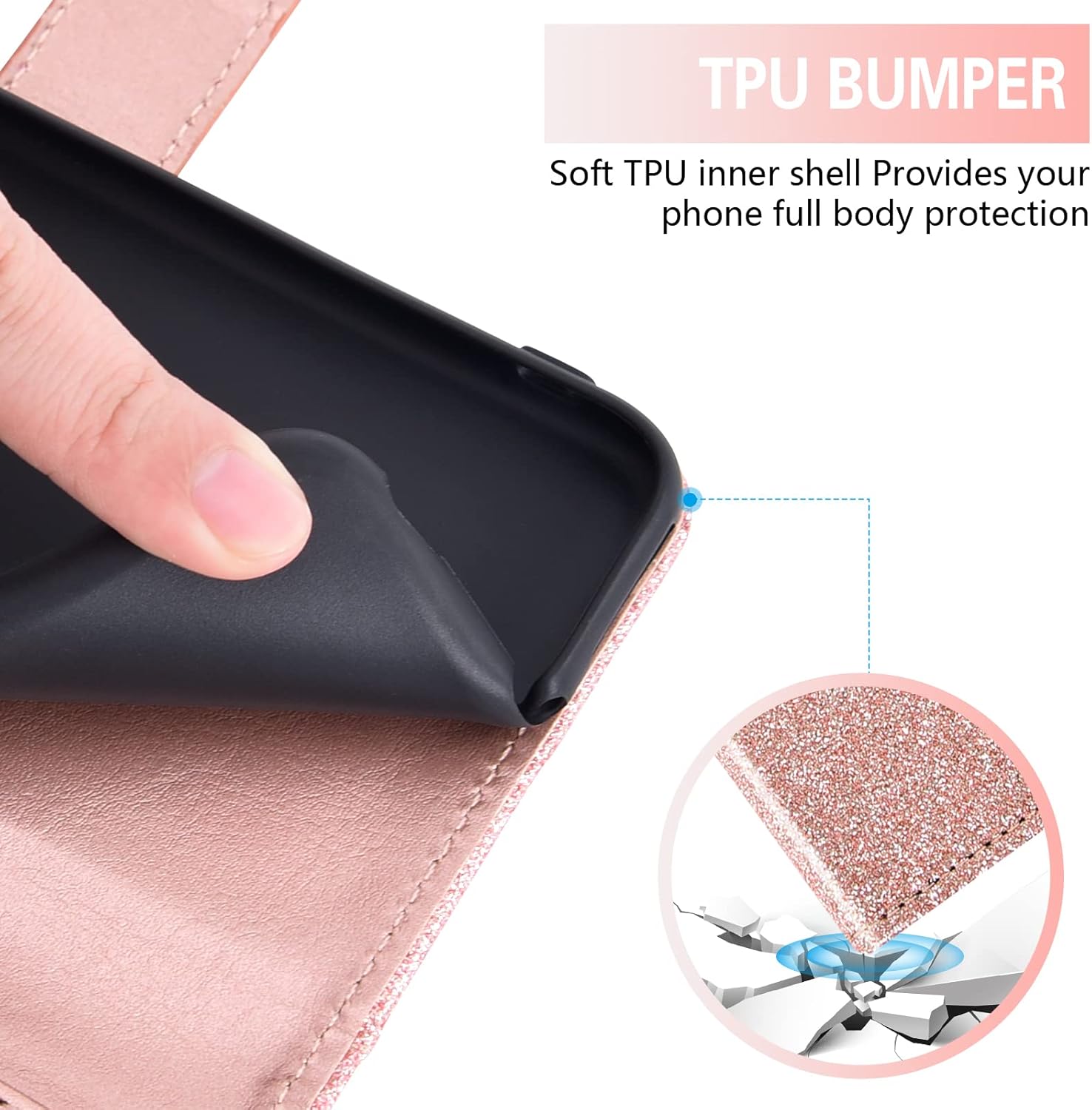 Asuwish Funda de teléfono para T-Mobile Revvl 6 5G 2022 con protector de pantalla y cartera con purpurina, soporte para tarjeta con ranura para
