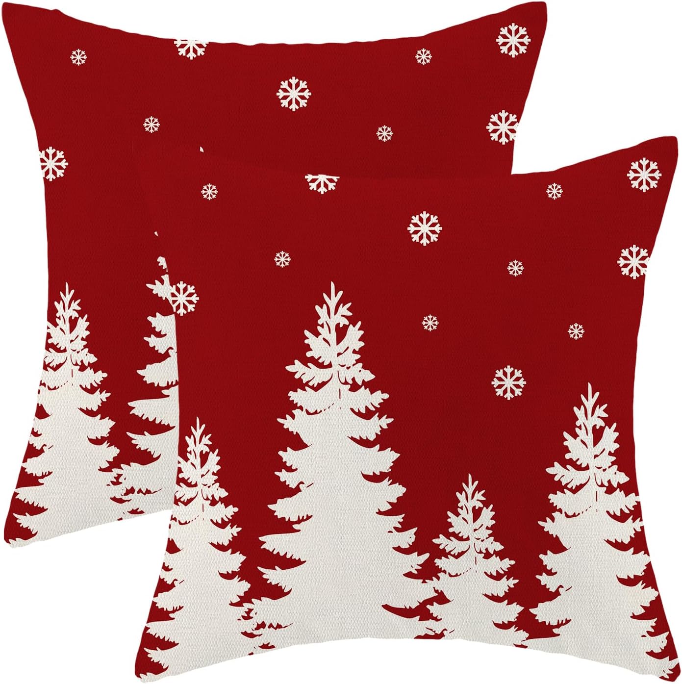 Juego de 2 fundas de almohada de Navidad de 18 x 18 pulgadas, diseño de copos de nieve de árbol de Navidad, color rojo y blanco, fundas decorativas