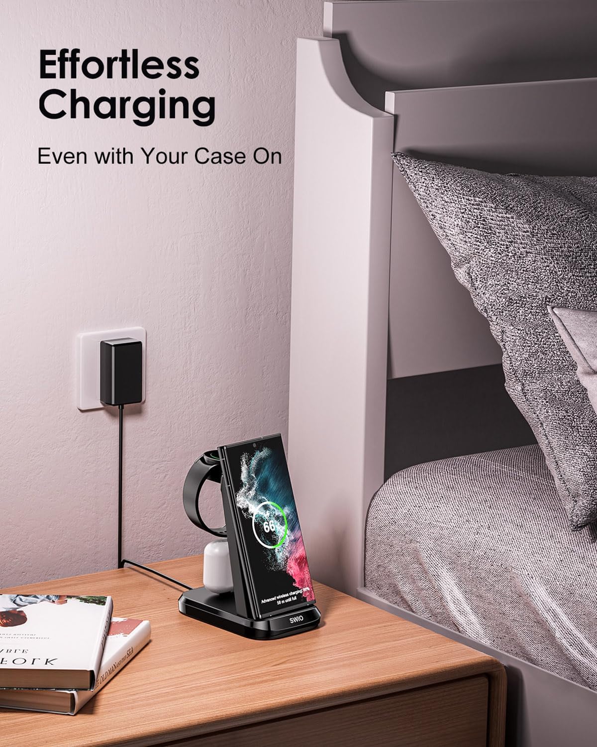 Wireless Charger for Samsung Phones Watch Earbuds (Not for Samsung Z Flip & A Series), SWIO 3 in 1 Charging Station for Samsung Watch 6543, S24 S23