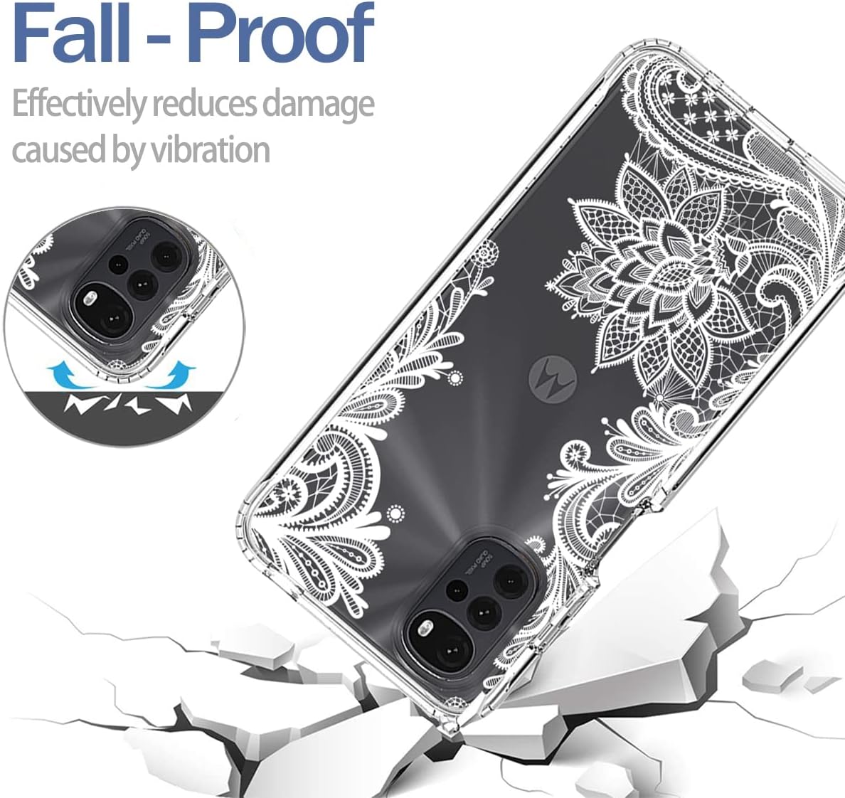 Funda para Moto E32Moto E32SMoto G22 XT2231-2 con protector de pantalla de vidrio templado, bonito diseño de mandala transparente, funda protectora
