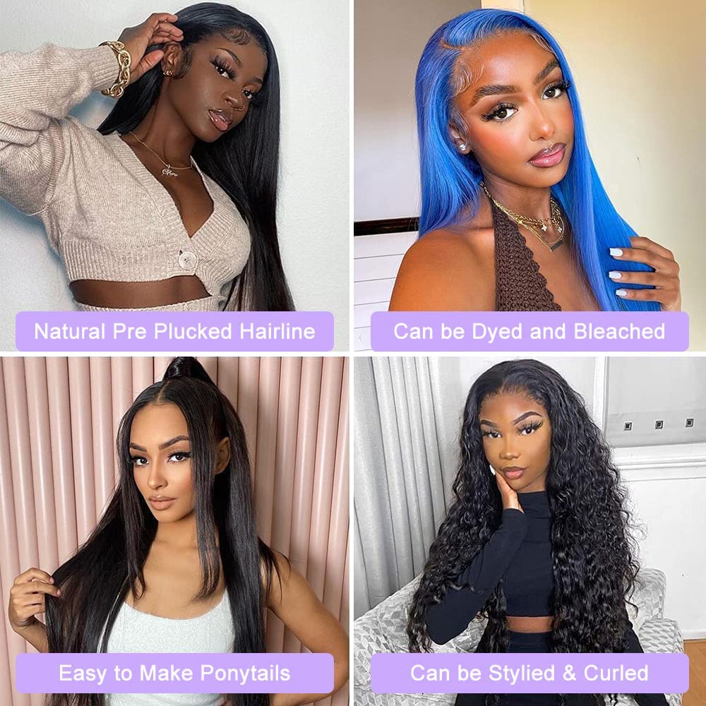 Pelucas de cabello humano con encaje frontal 360, previamente despuntadas, sin pegamento, pelucas de cabello humano 360 para mujeres negras,