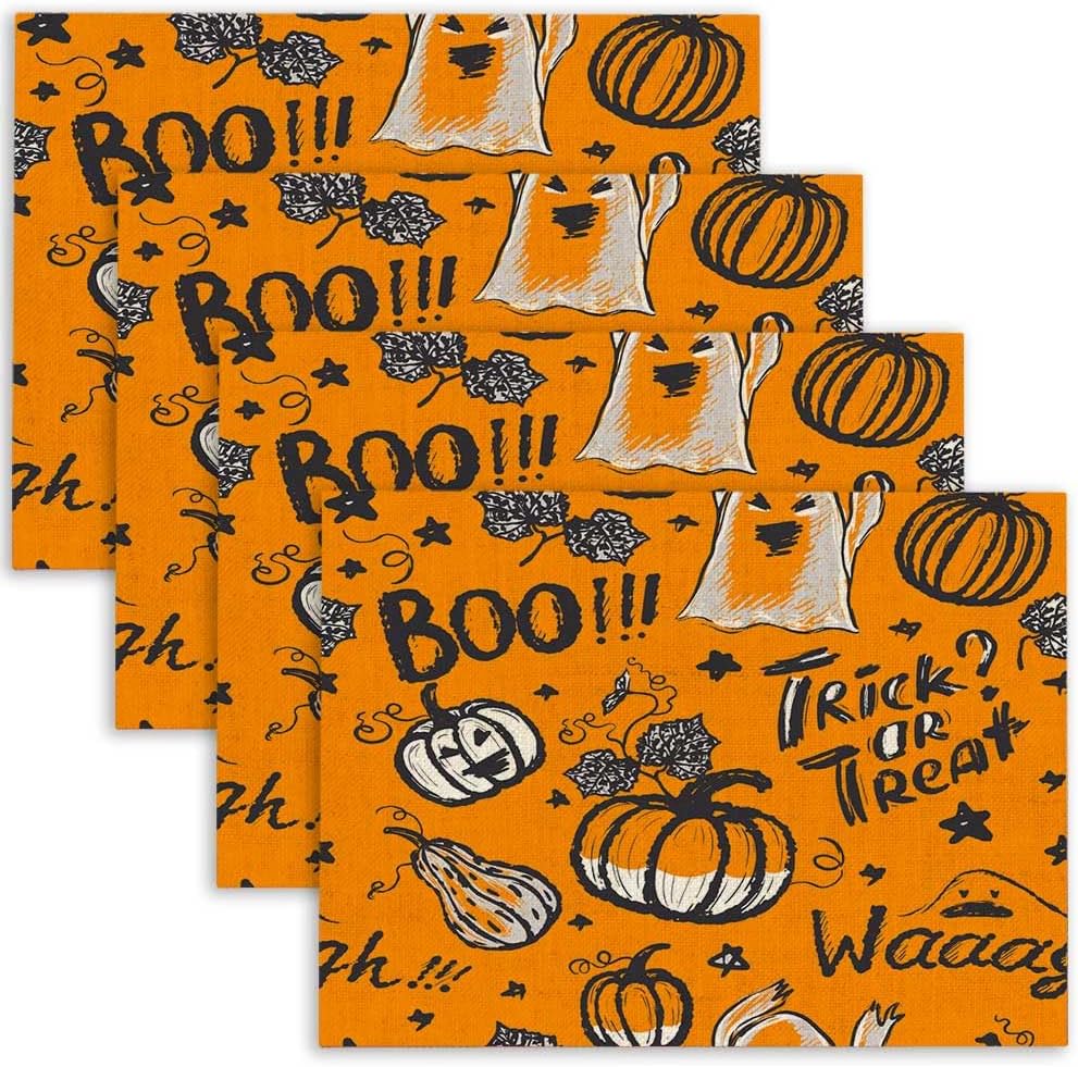 Juego de 4 manteles individuales de Halloween de 18 x 12 pulgadas, decoración de mesa de Halloween de 18 x 12 pulgadas