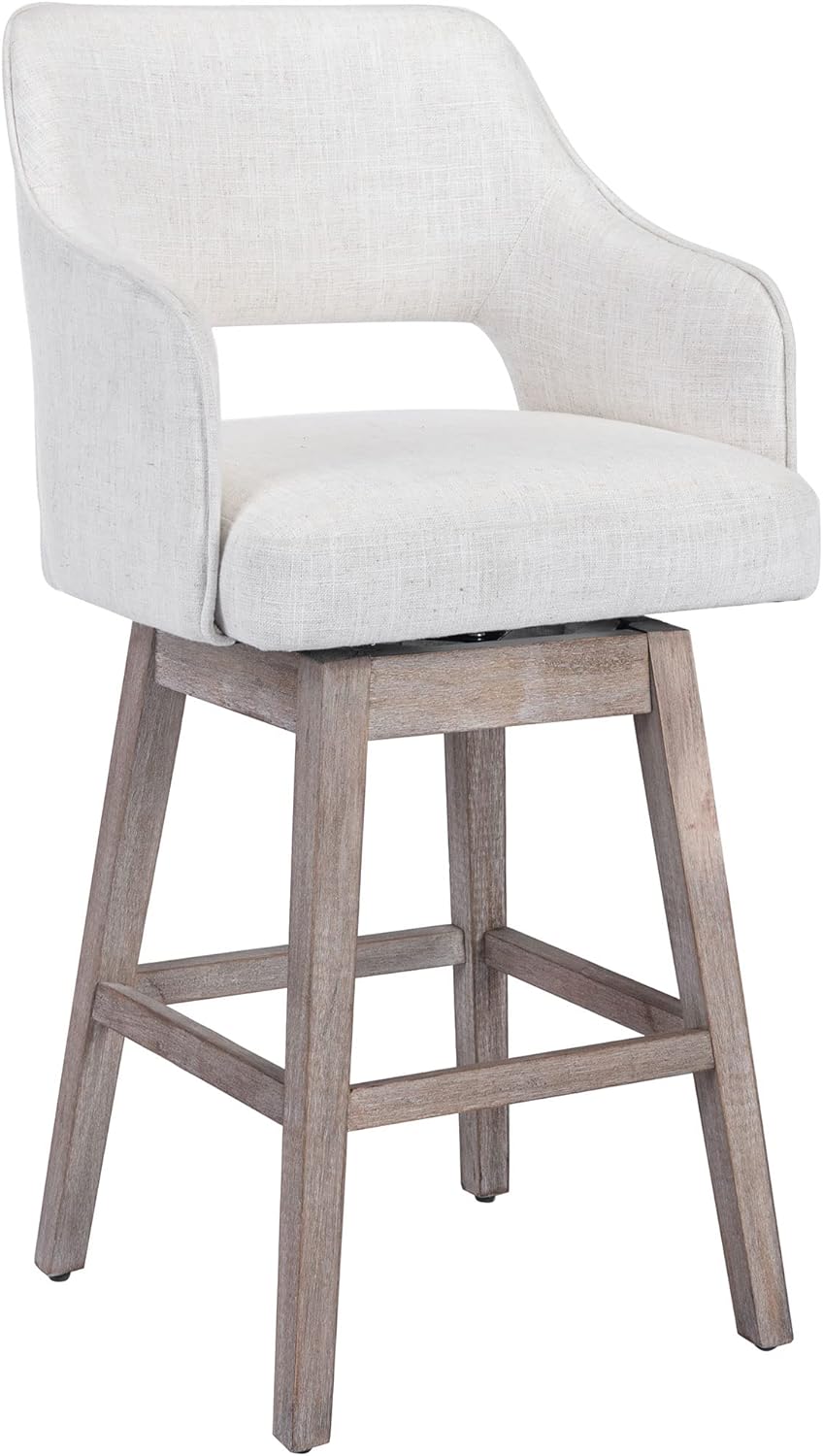 Juego de 2 taburetes de bar de 28 pulgadas de altura de mostrador, taburetes de bar giratorios de 360 con respaldo y patas de madera, sillas