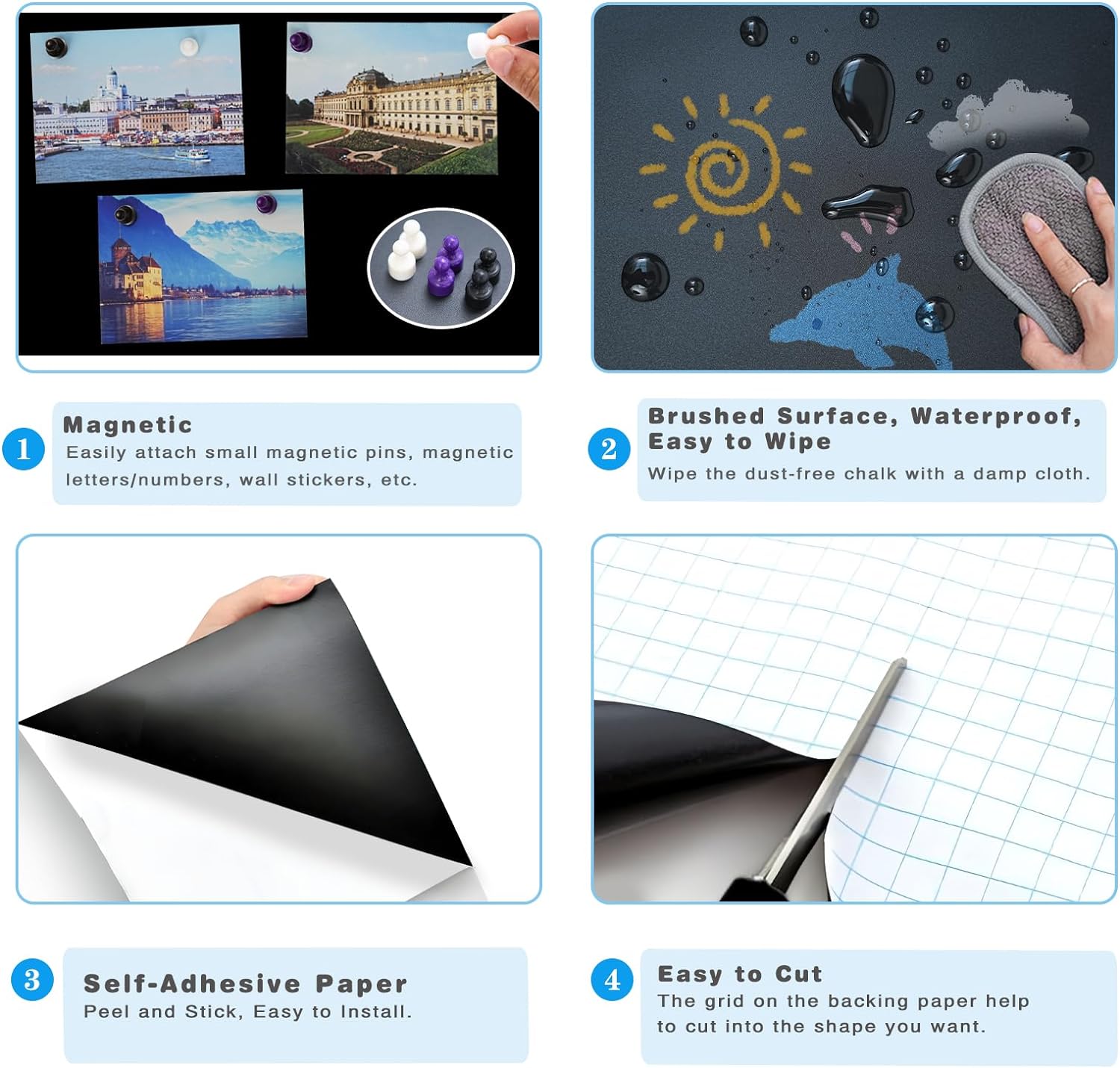 2 piezas de papel de contacto magnético de pizarra para pared de 40 x 18 pulgadas, papel tapiz autoadhesivo para pizarra, despegar y pegar, rollo de