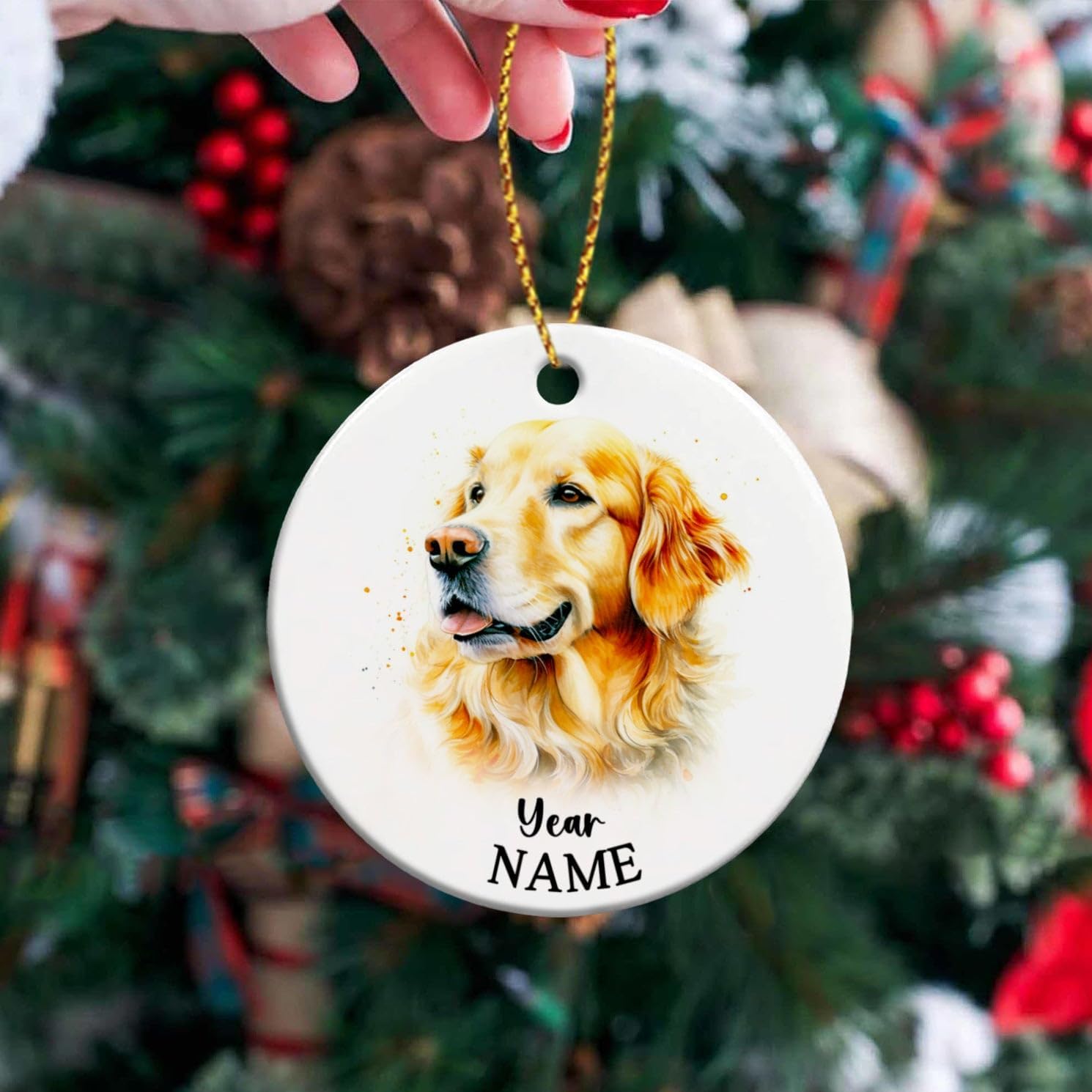 Adorno de cerámica personalizado para perro Golden Retriever, adorno personalizado para árbol de Navidad para perros 2023, adornos de cerámica de