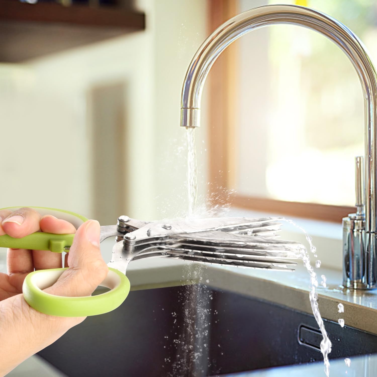 Tijeras de hierbas  Tijeras multiusos de acero inoxidable de 5 cuchillas para hierbas de cocina, cortador de hierbas con cubierta de seguridad y