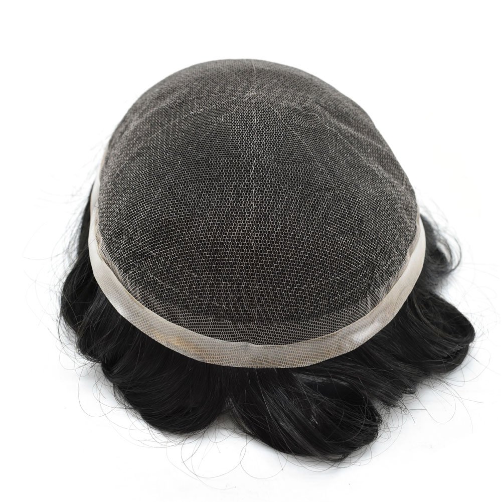 Tupé para hombres, pieza de cabello humano real para hombres, encaje suizo tipo tupé, sistema de cabello atado a mano para hombres, postizo