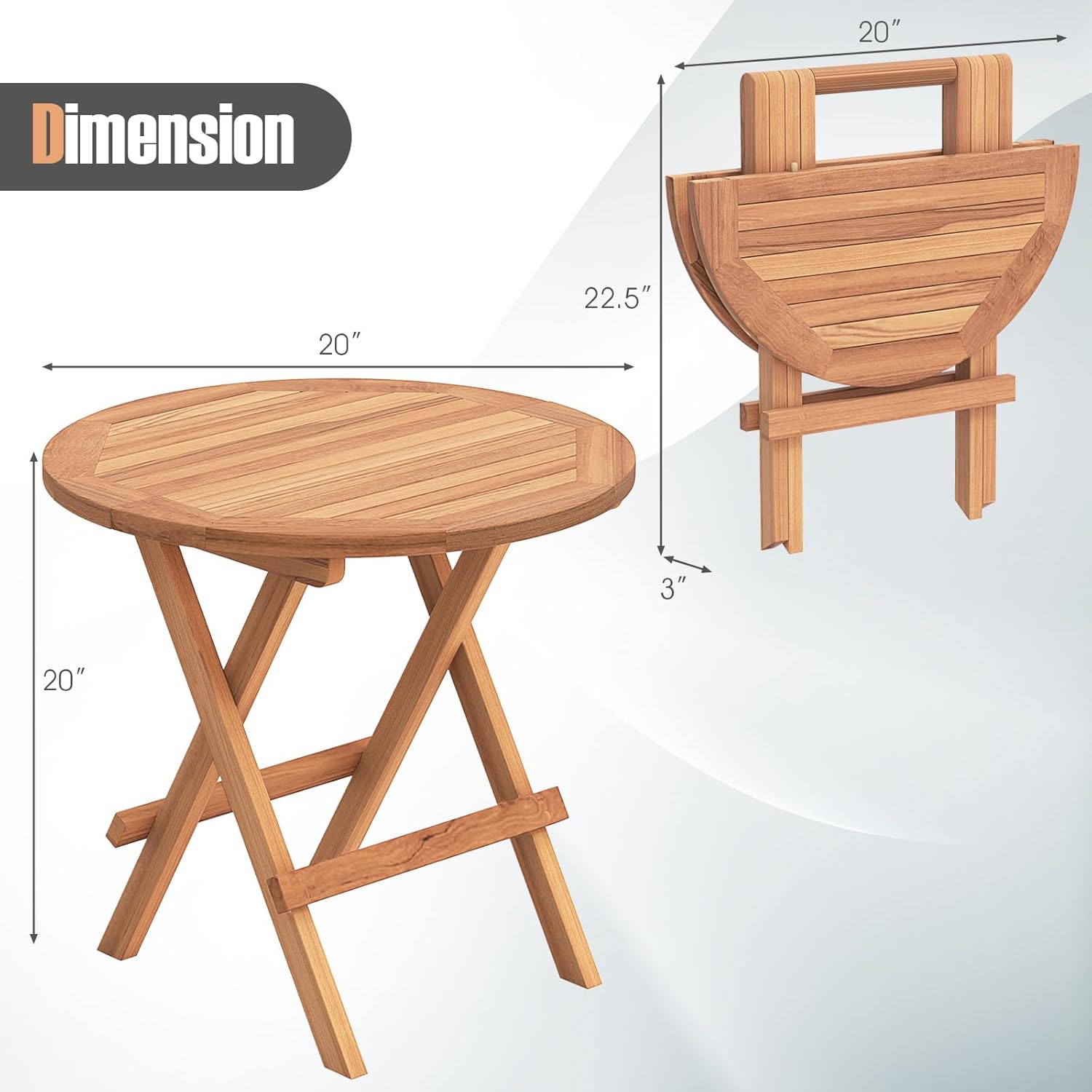 RELAX4LIFE Mesa auxiliar plegable para exteriores, mesa auxiliar de madera de teca, mesa auxiliar redonda para interiores con mesa de listones,