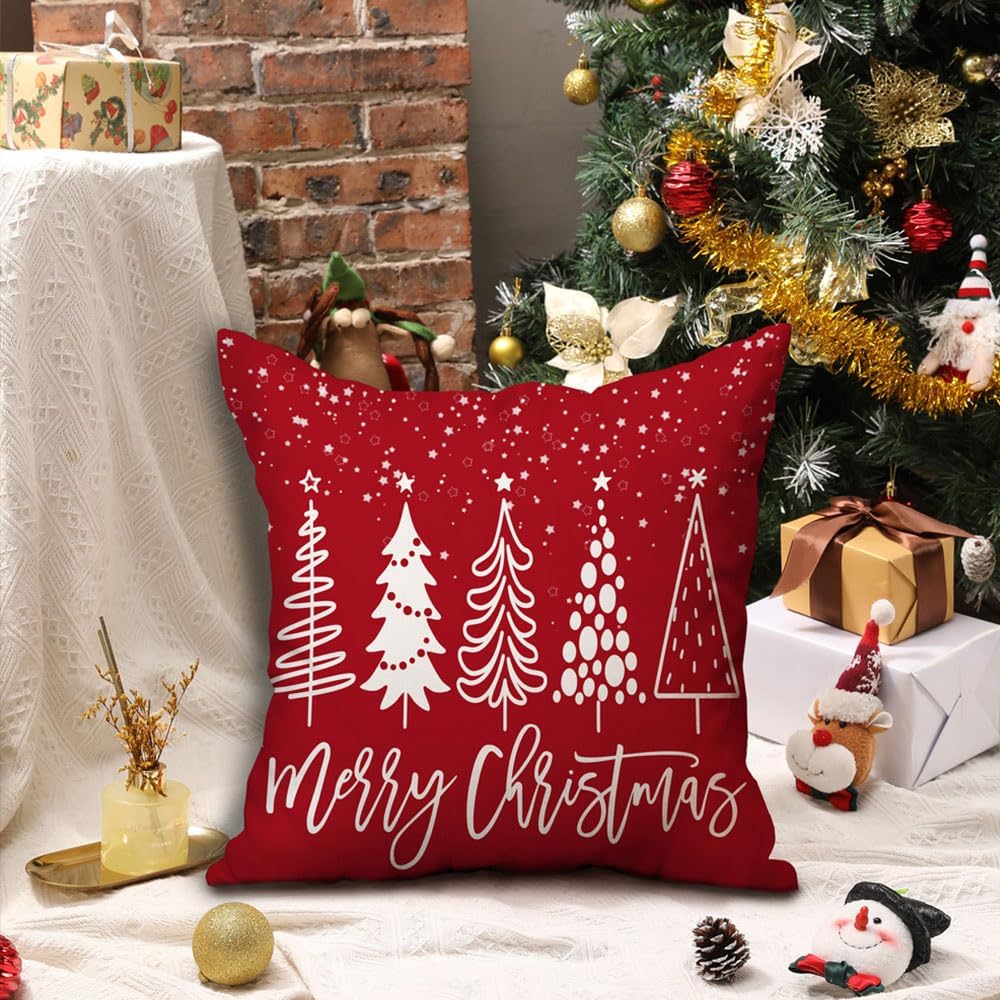 DFXSZ Juego de 2 fundas de almohada de Navidad de 18 x 18 pulgadas, diseño de árbol de Navidad, decoración roja de invierno para el sofá del hogar,