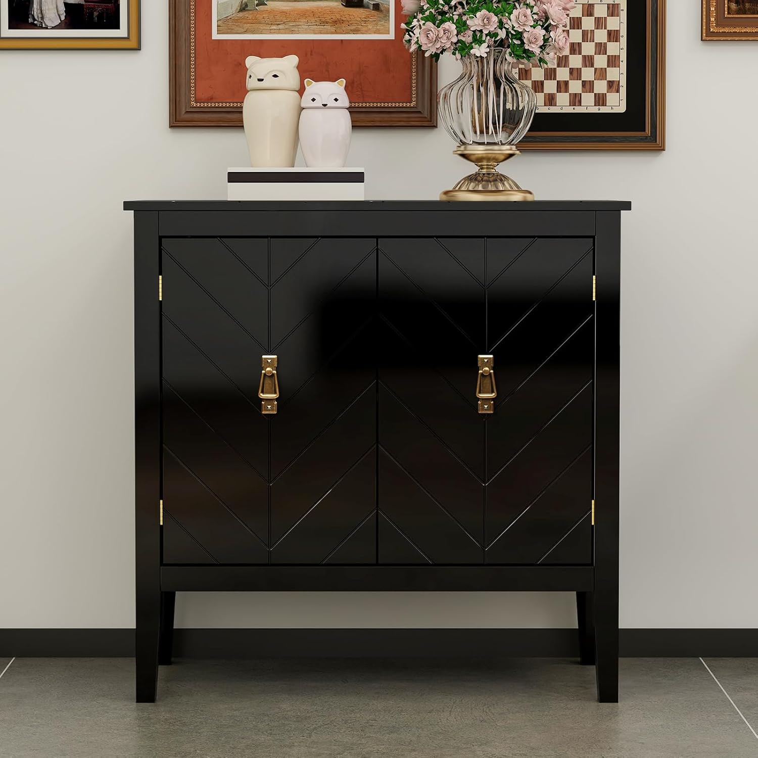 Aparador de ratán de 2 puertas – Armario de buffet con almacenamiento, armario de almacenamiento de acento, creenza de madera bohemia para sala de