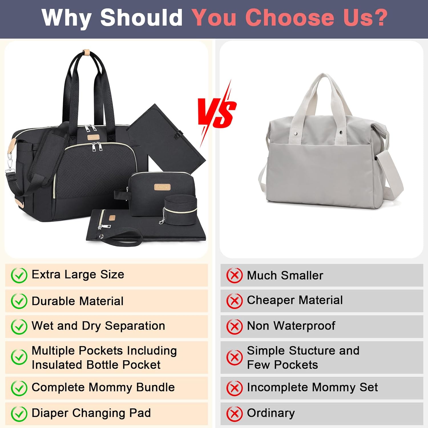 ITIEZY Bolsa de pañales para bebé  Bolsa grande para mamá con cambiador portátil para chupete, bolsas de hospital, bolsa de viaje para bebé