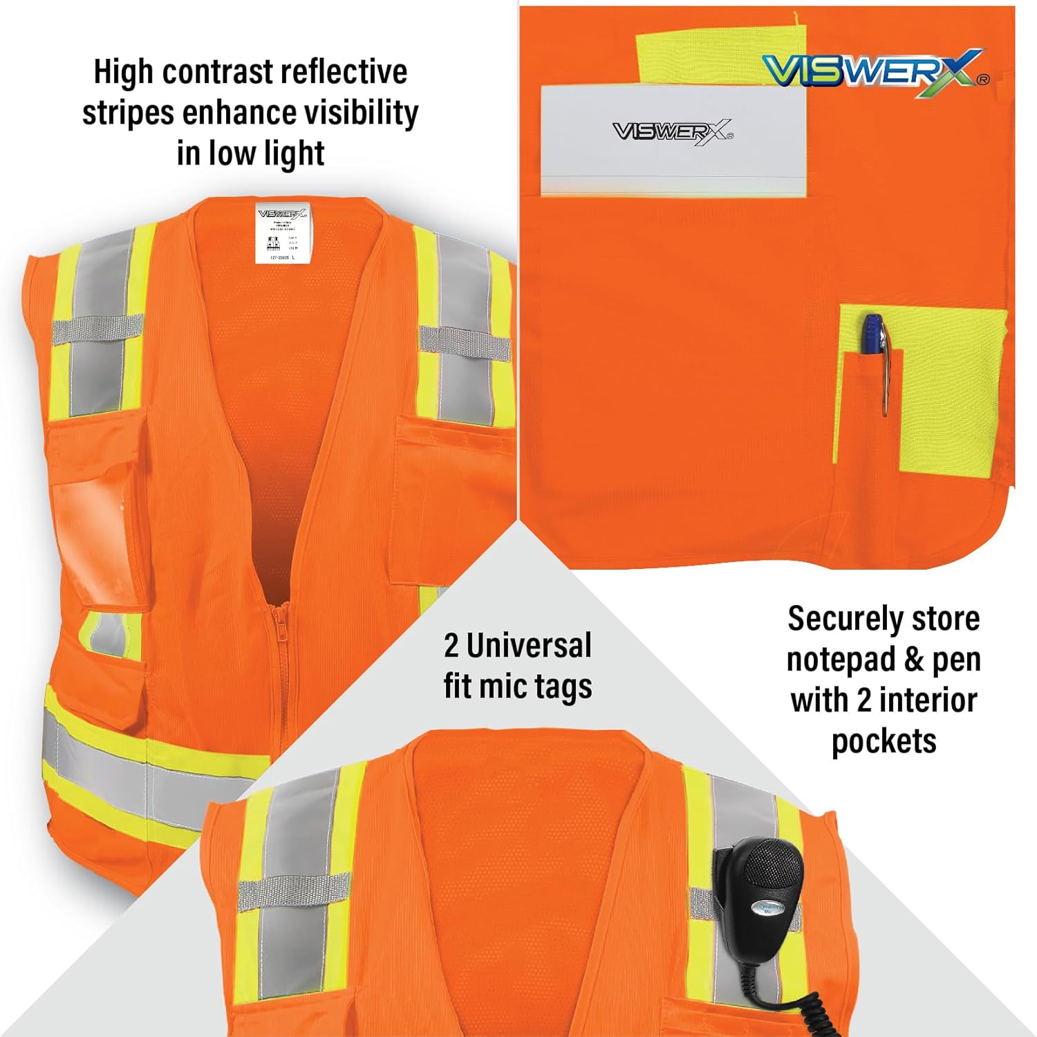 Orange Hi-Vis Deluxe Vest  ANSI CL2  Safety Vest, Reflective Vest for Work, Construction & High-Traffic Areas
