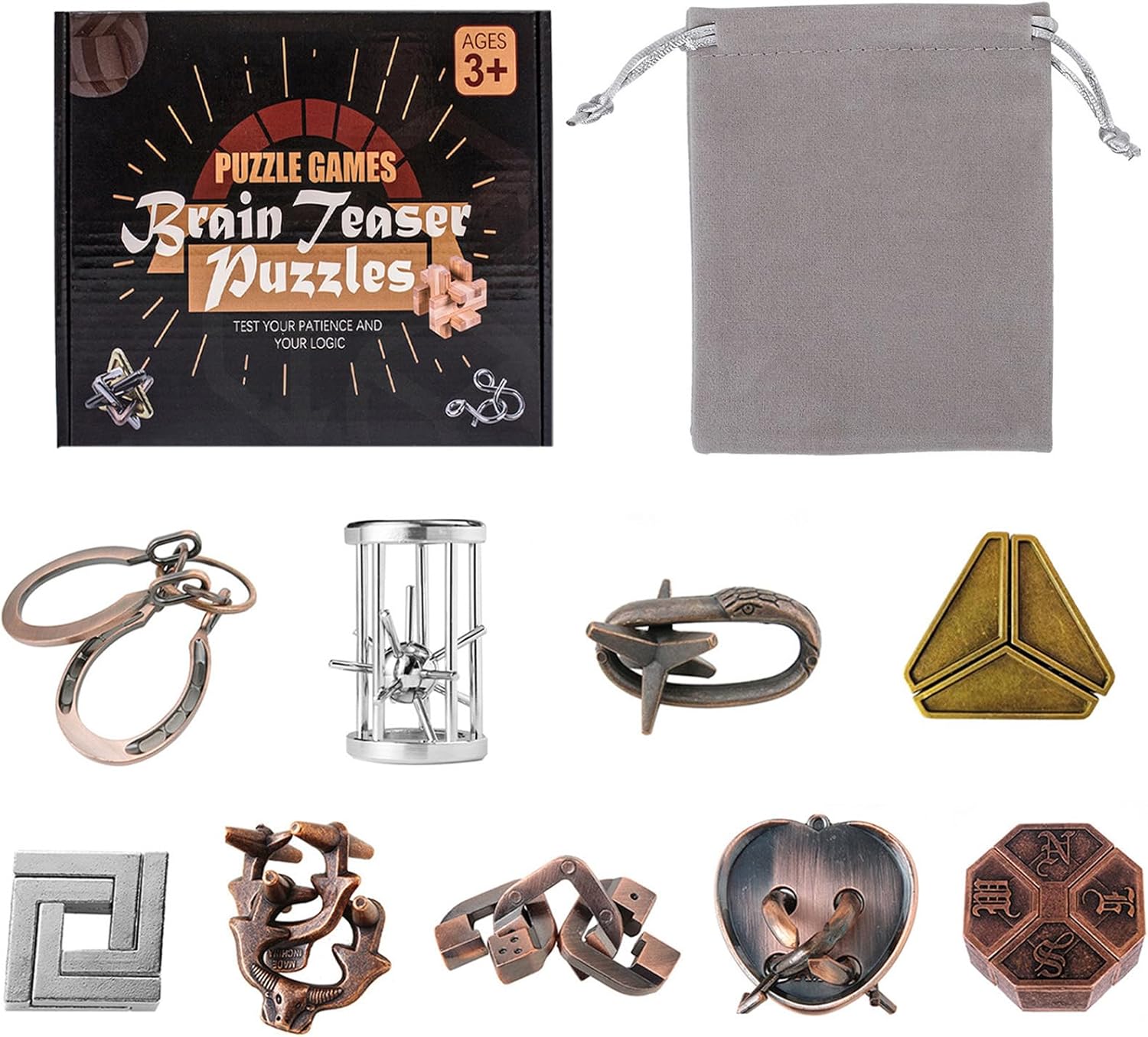 Juego de 9 rompecabezas de alambre de metal, juego de rompecabezas de desafío de inteligencia intelectual, desbloqueo educativo de prueba de