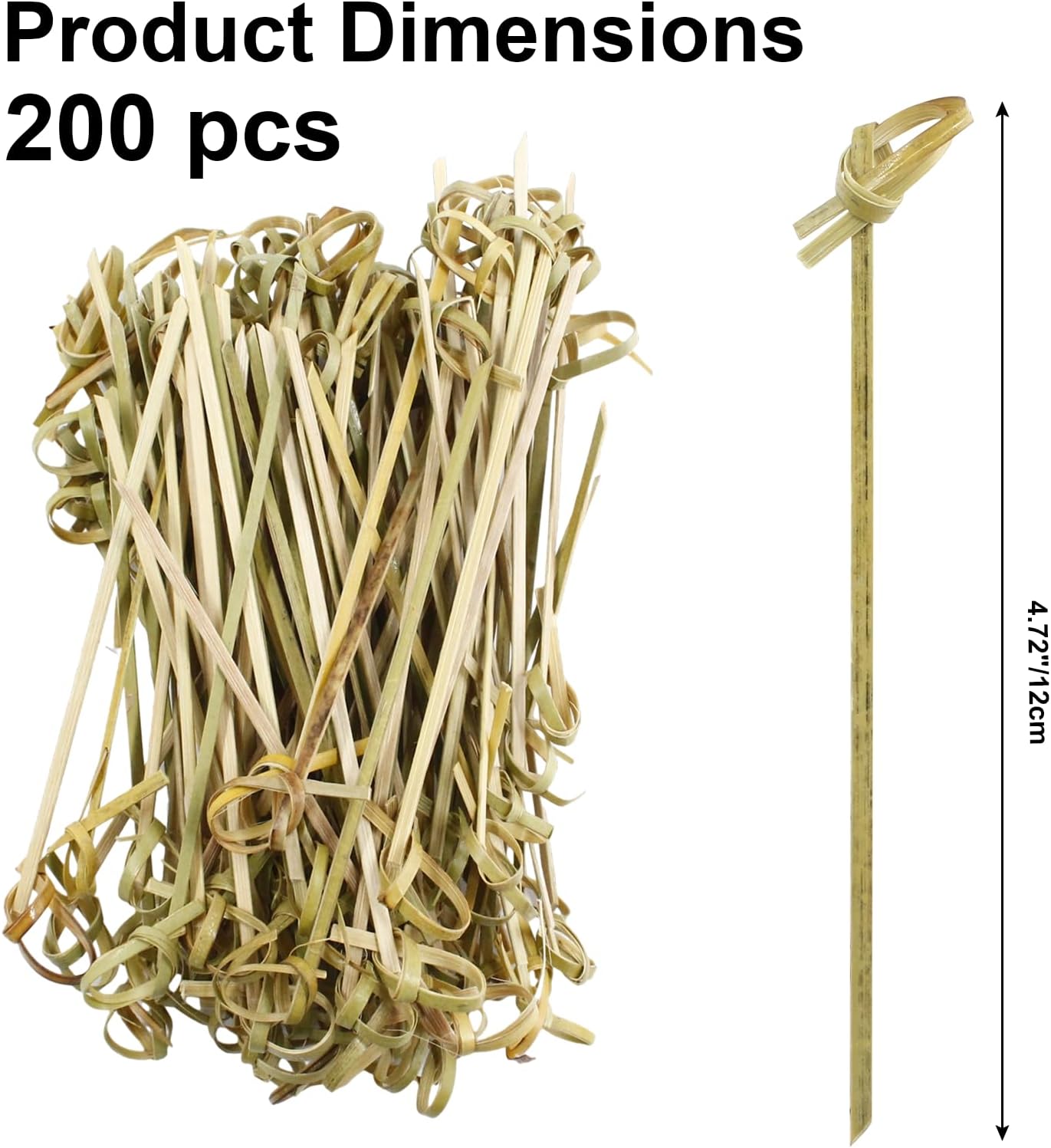200 púas de madera de bambú para aperitivos, brochetas de madera de 4.7 pulgadas para bebidas, sándwich, palillos de dientes, barbacoa, fruta,