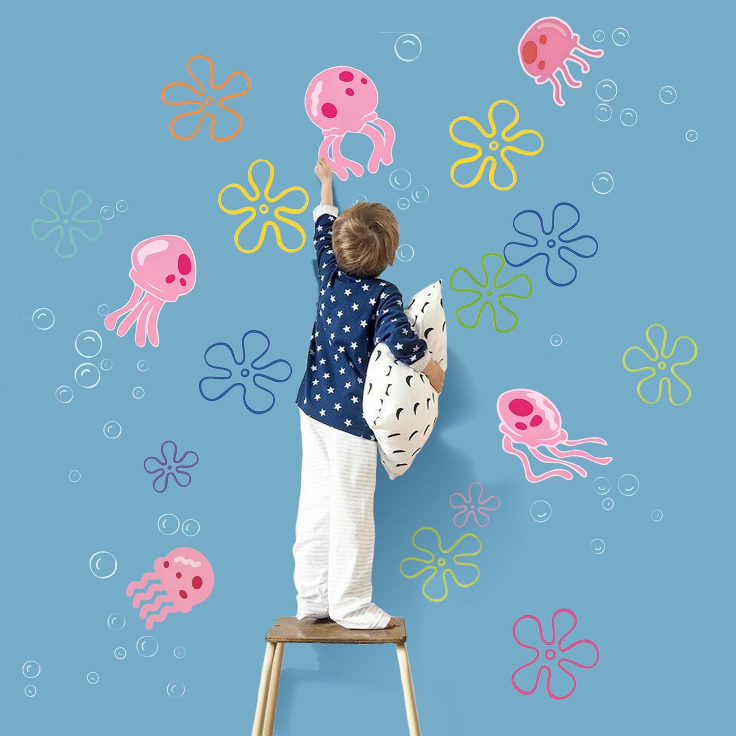 Calcomanías de pared de burbujas de medusas bajo el mar, océano, calcomanías de pared transparentes extraíbles para despegar y pegar, decoración de