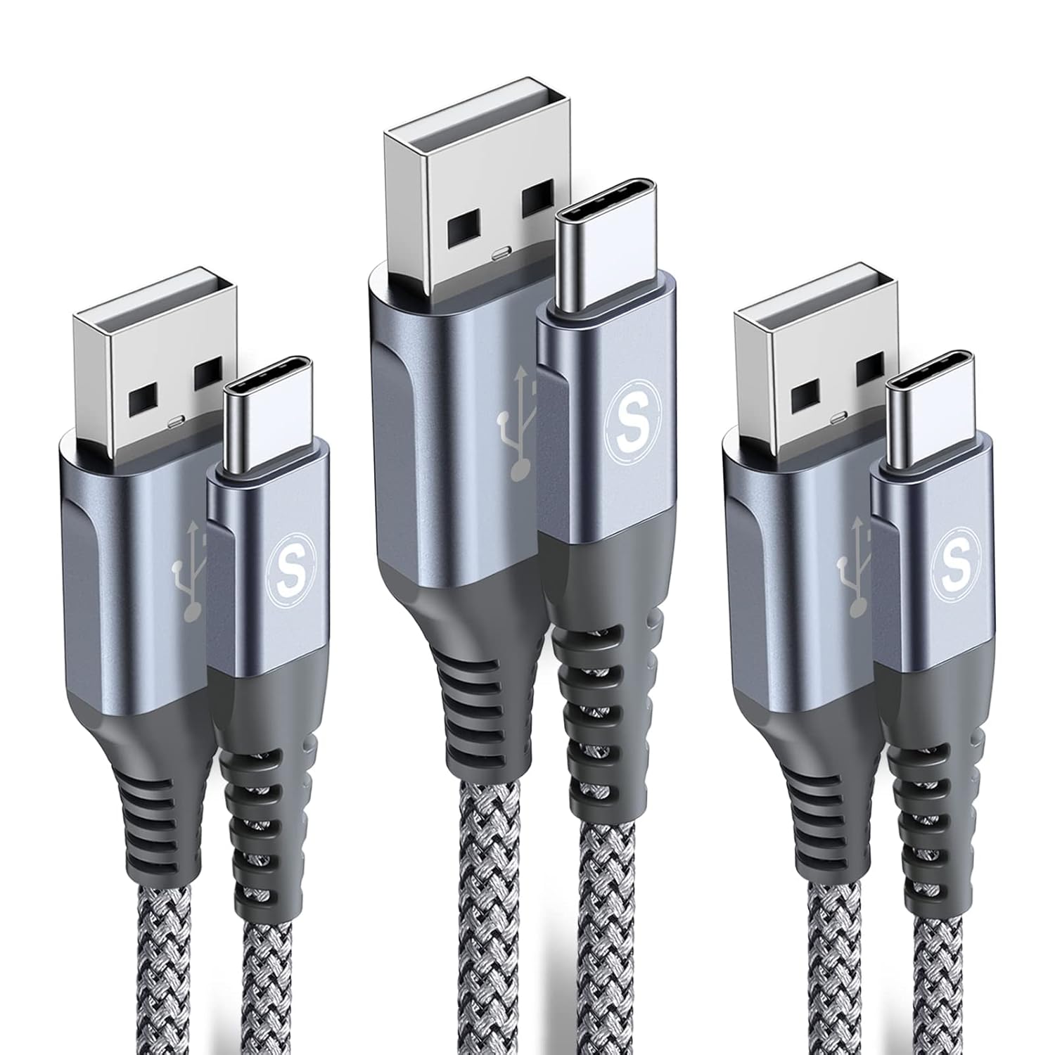Cable USB tipo C de 3.1 A de carga rápida 3 unidades, 6.6 pies, cargador USB-A a USB-C, cable trenzado de nailon para Samsung Galaxy S21 S20 S10 S9