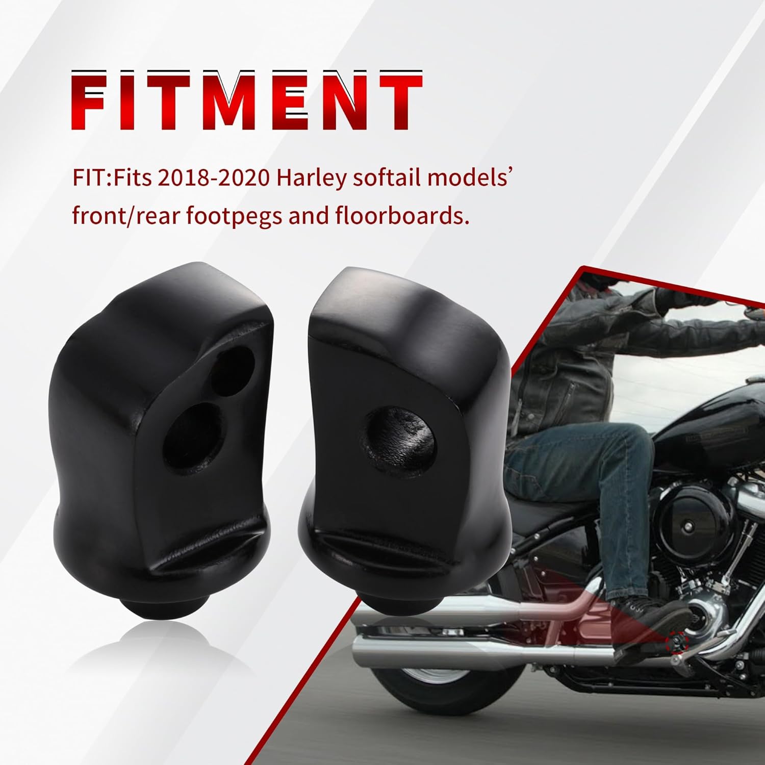 Adaptador de clavija de pasajero estriado negro para estriberas delanterastraseras y tablas de suelo compatible con modelos Harley Softail 2018-2020