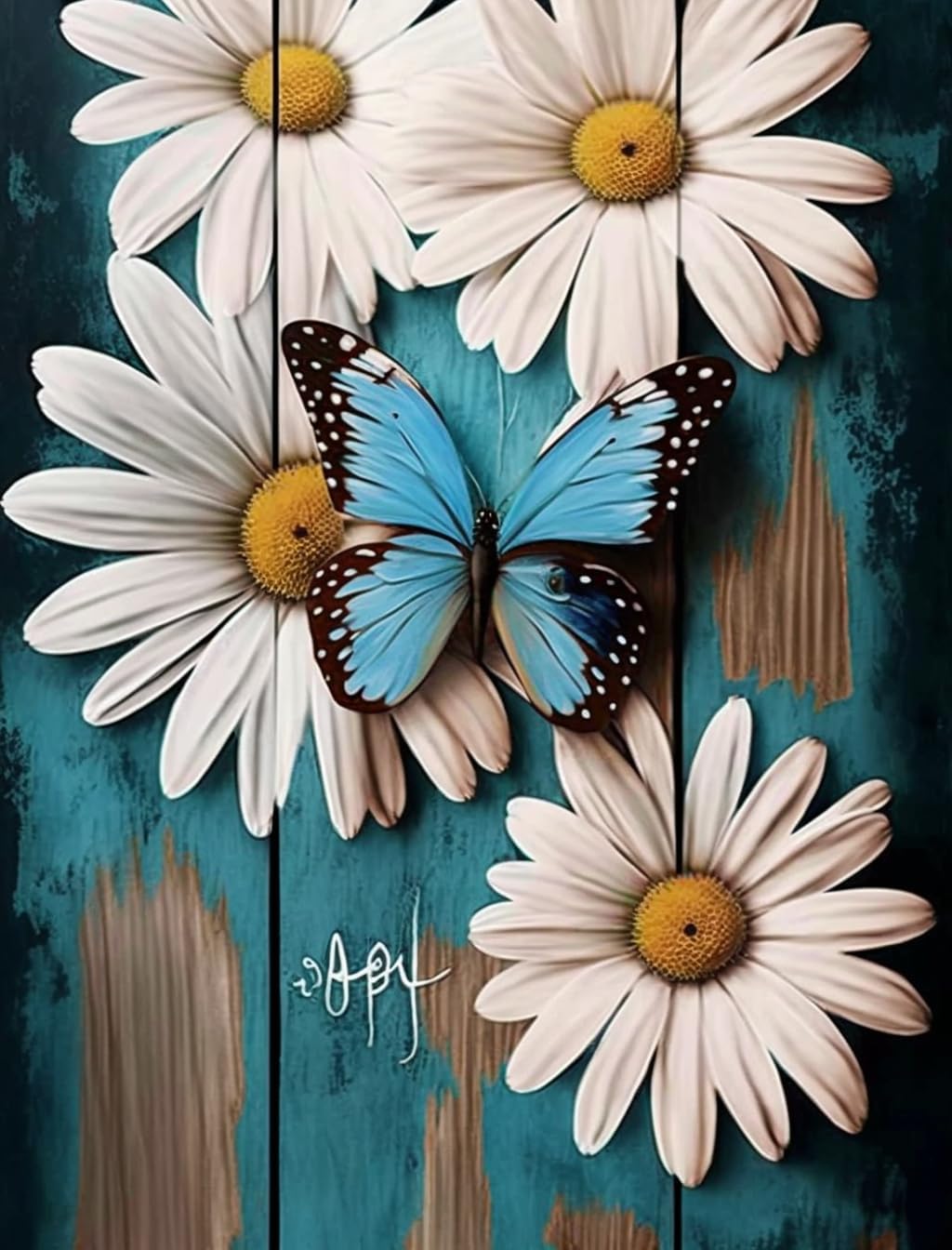 Daisy with Blue Butterfly – Rompecabezas de 70 piezas para adultos, respetuoso con el medio ambiente, rompecabezas de obra de arte único,