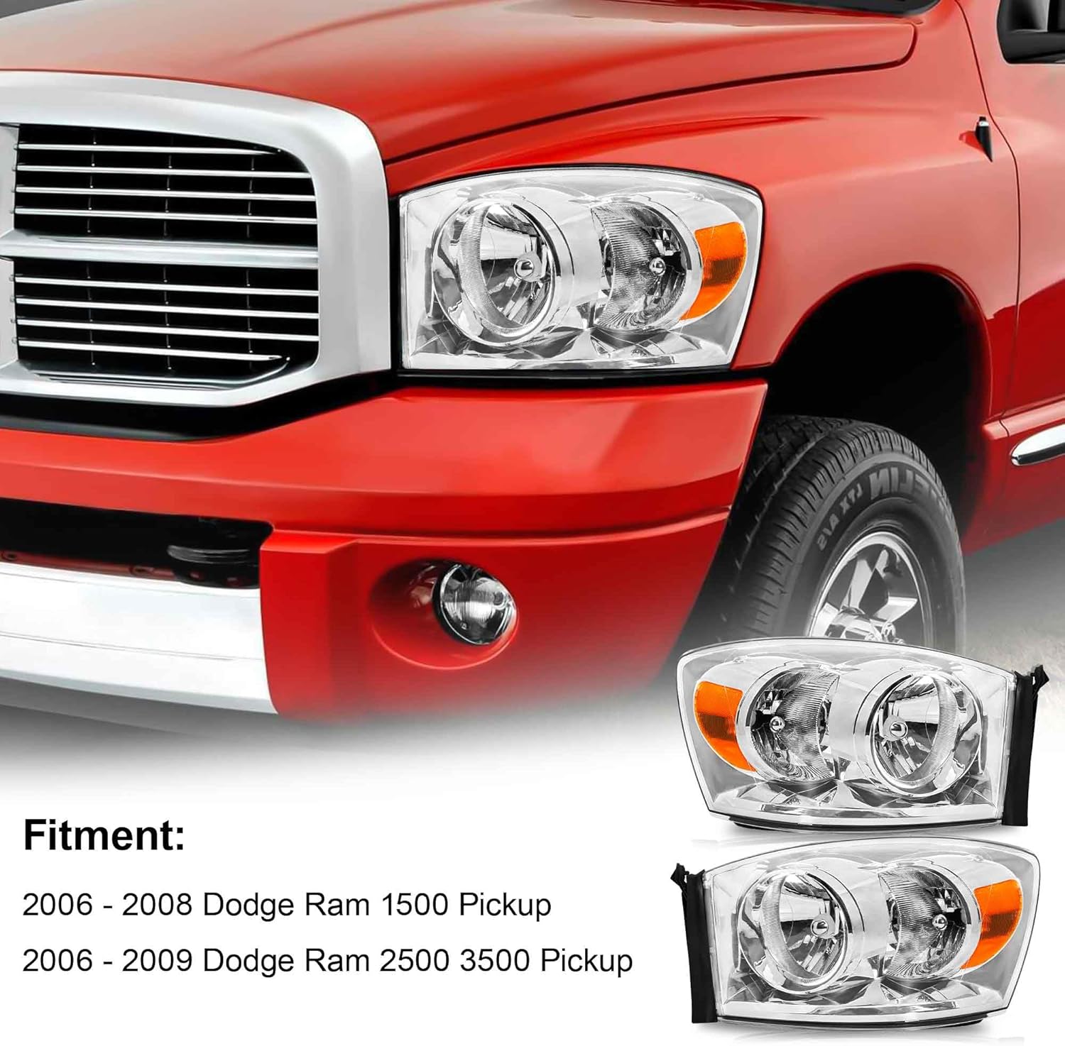 Conjunto de faros delanteros compatible con Dodge Ram 1500 06, 07 08, 2006, 2007, 2008, 2009, Ram 25003500, lado del conductor y del pasajero