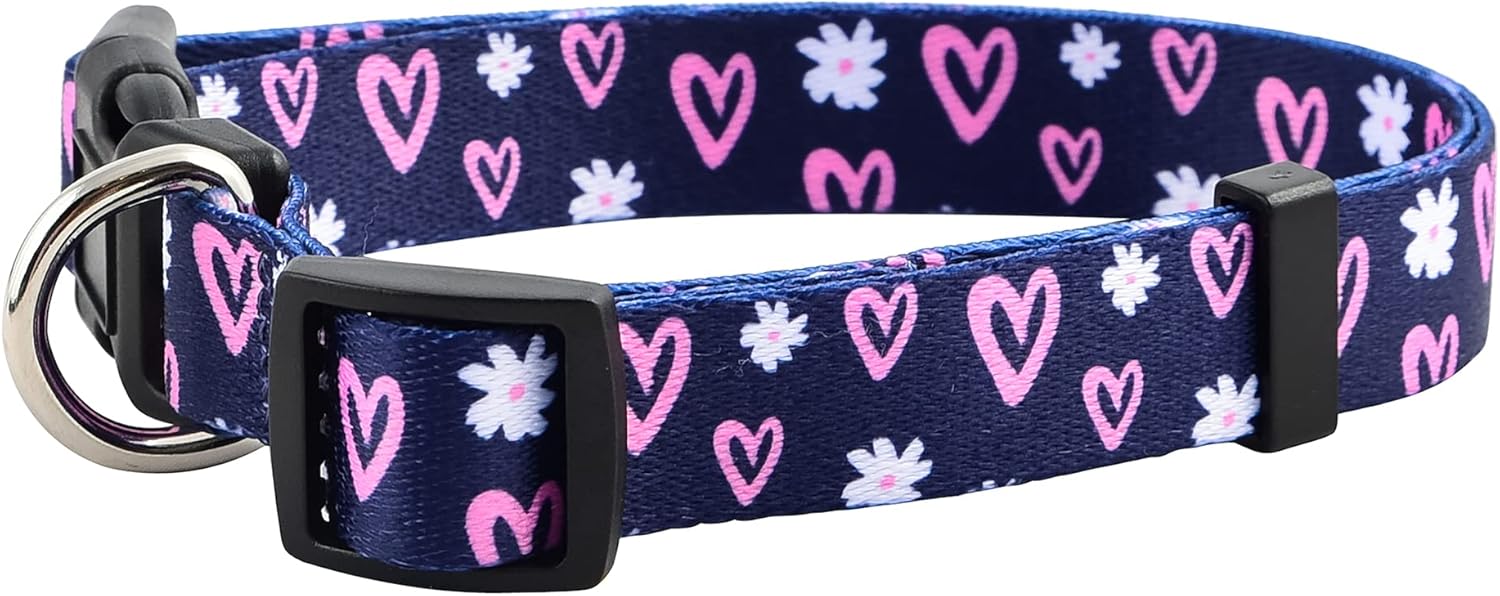 Native Pup Colección de collares para perras, bonitos patrones femeninos rosados para cachorros, corazones, rosas, flores, camuflaje, lunares,