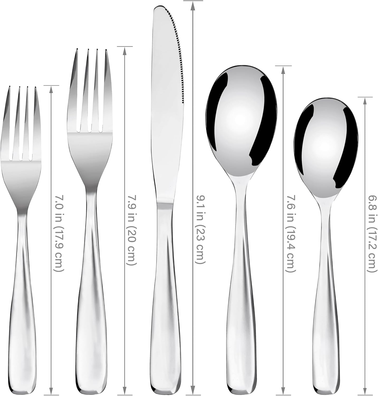 Bon Scoop – Juego de cubiertos de acero inoxidable de 20 piezas, incluye cuchillo, tenedorcuchara, pulido espejo, apto para lavavajillas, servicio