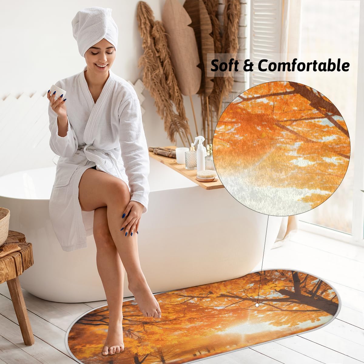 cfpolar Maple Tree Forest Sunny Bathroom Rugs Non-Slip Bath Rug Microfiber Bath Mat Absorbent Kitchen Mats and Rugs Machine Washable Oval Plush