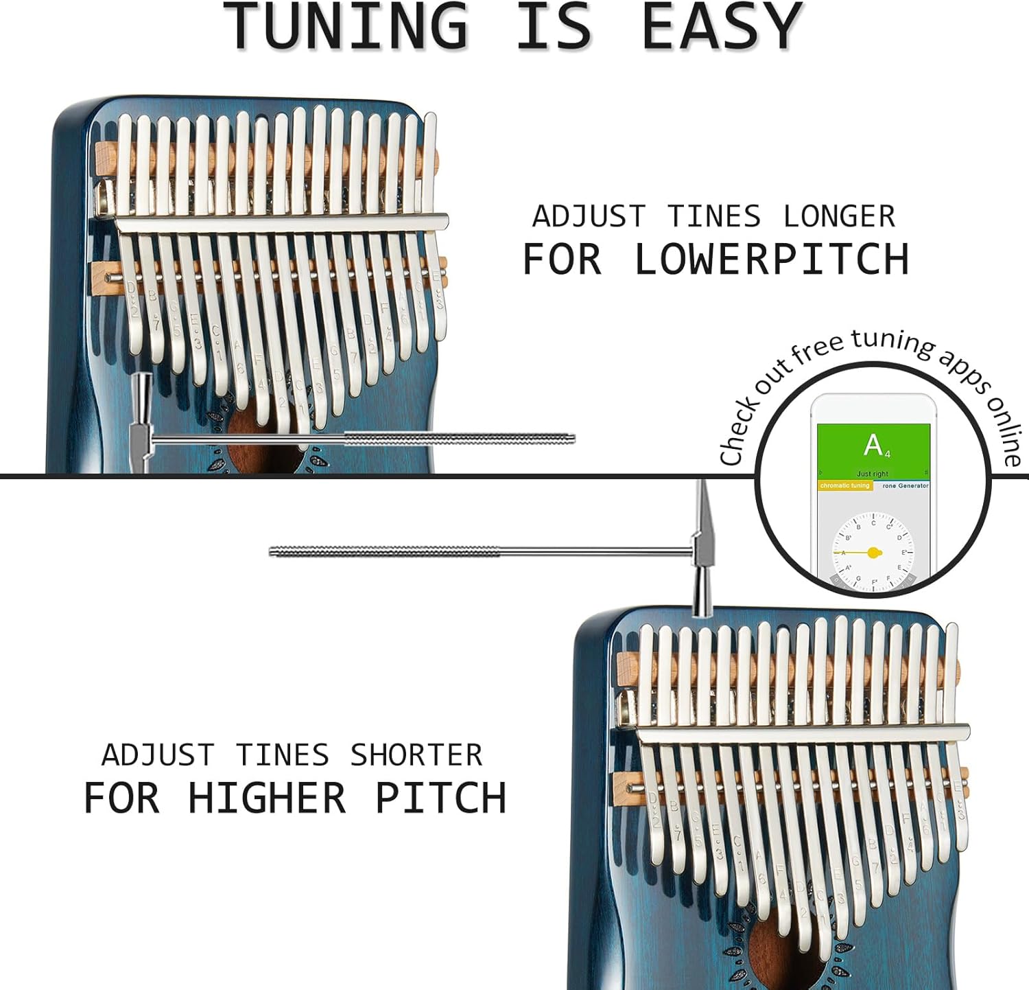 Kalimba – Piano de pulgar de 17 teclas, piano portátil de dedo Mbira, regalos para niños y adultos principiantes (azul)