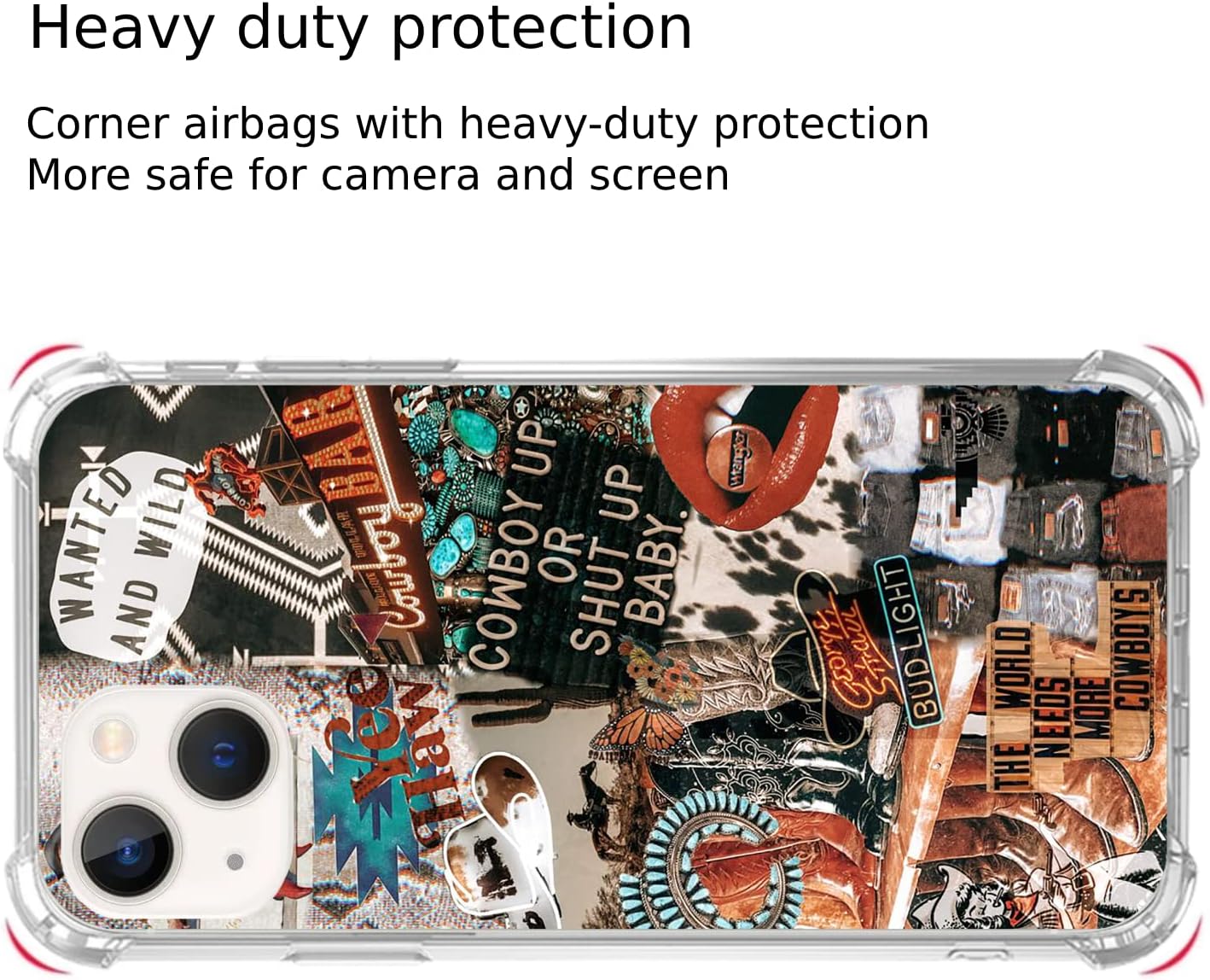 GialCenik Funda de collage de vaquera occidental para iPhone 15 Plus, funda de TPU con diseño único y moderno de poliuretano termoplástico