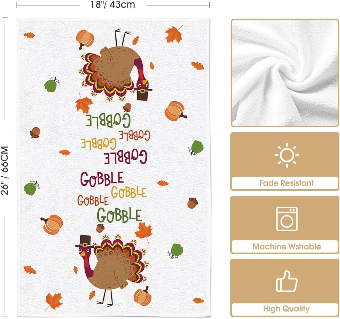 Artoid Mode Juego de 2 toallas de cocina con diseño de calabaza y pavo Gobble de Acción de Gracias, 18 x 26 pulgadas